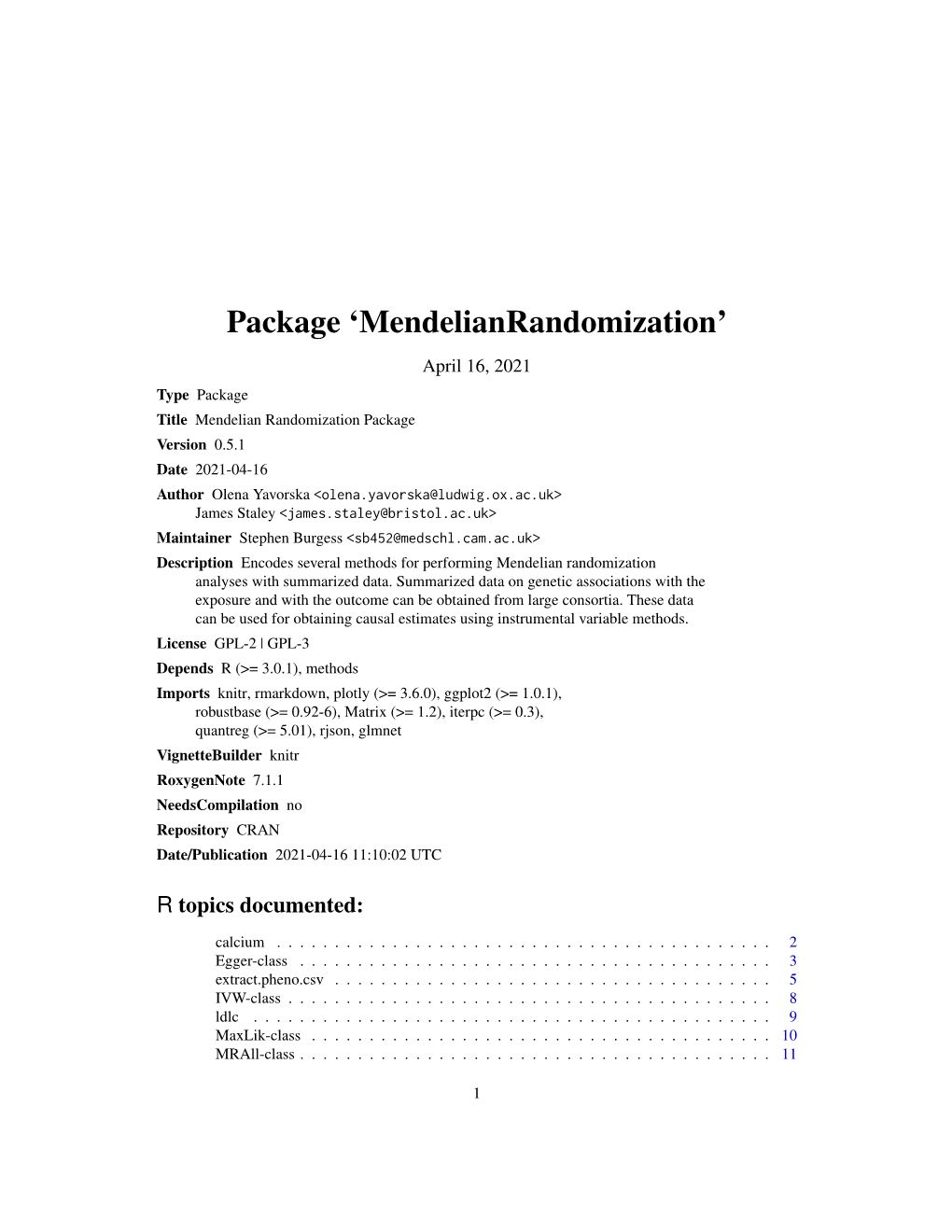 Package 'Mendelianrandomization'