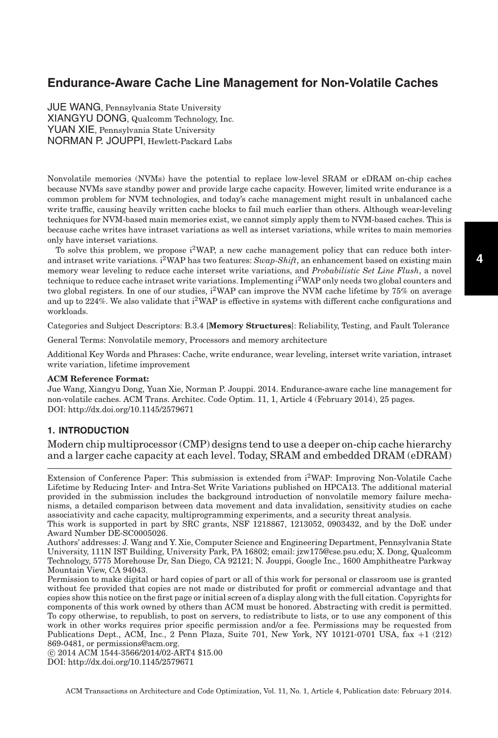 Endurance-Aware Cache Line Management for Non-Volatile Caches