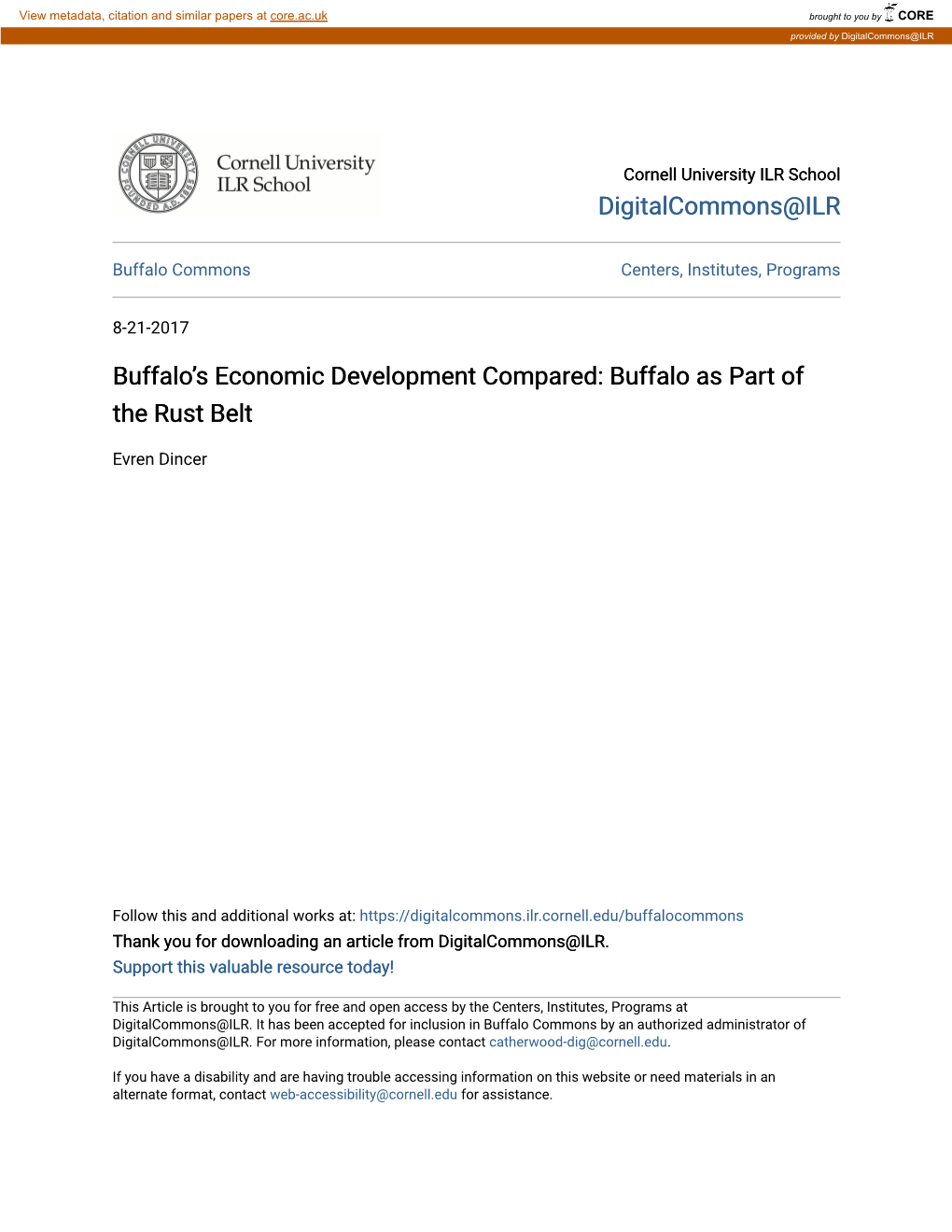 Buffalo's Economic Development Compared