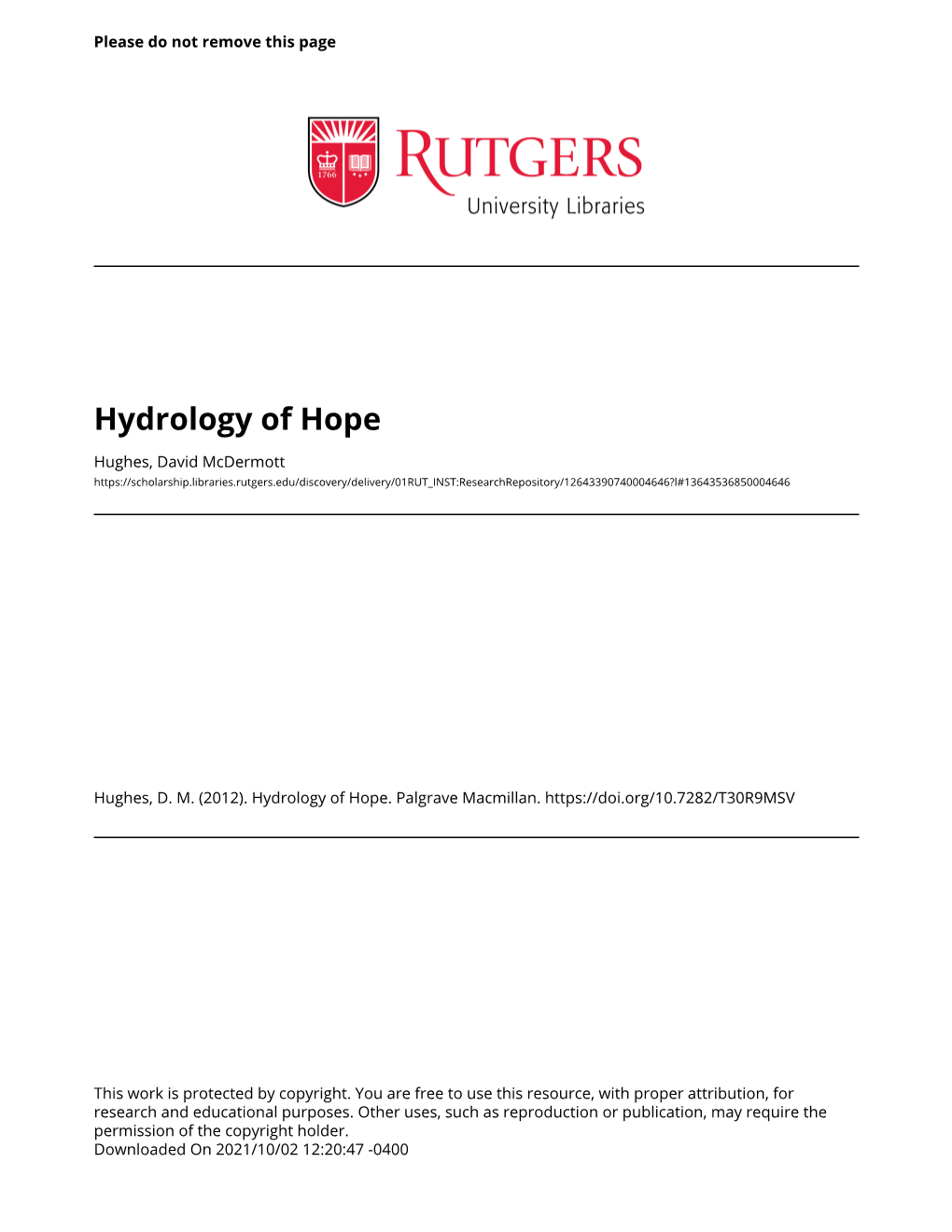 Hydrology of Hope