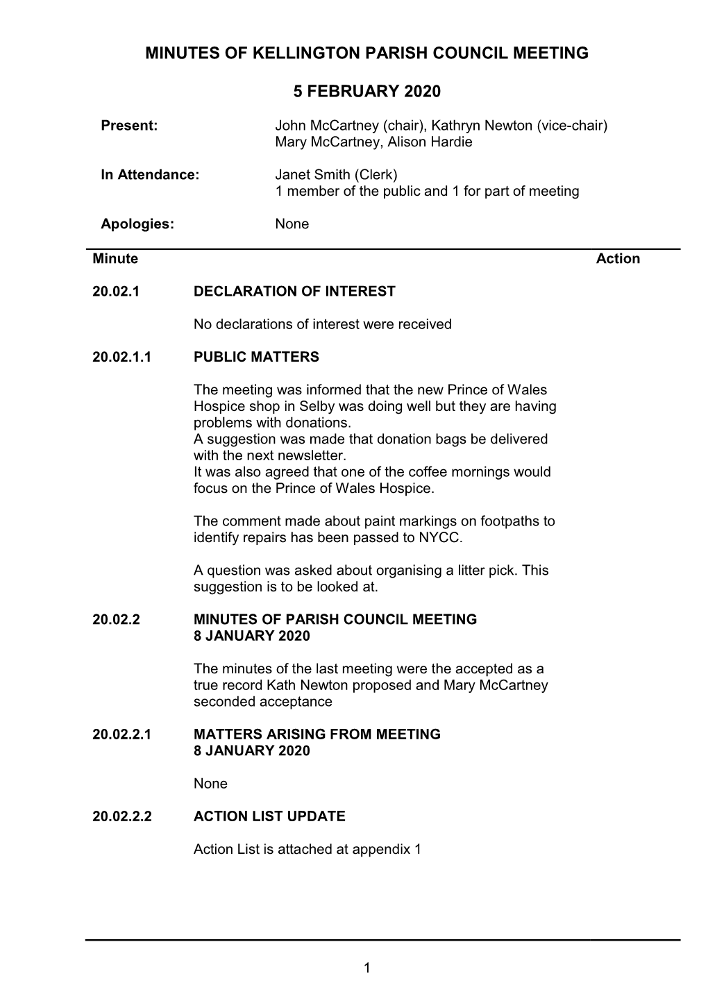Minutes of Kellington Parish Council Meeting 5 February