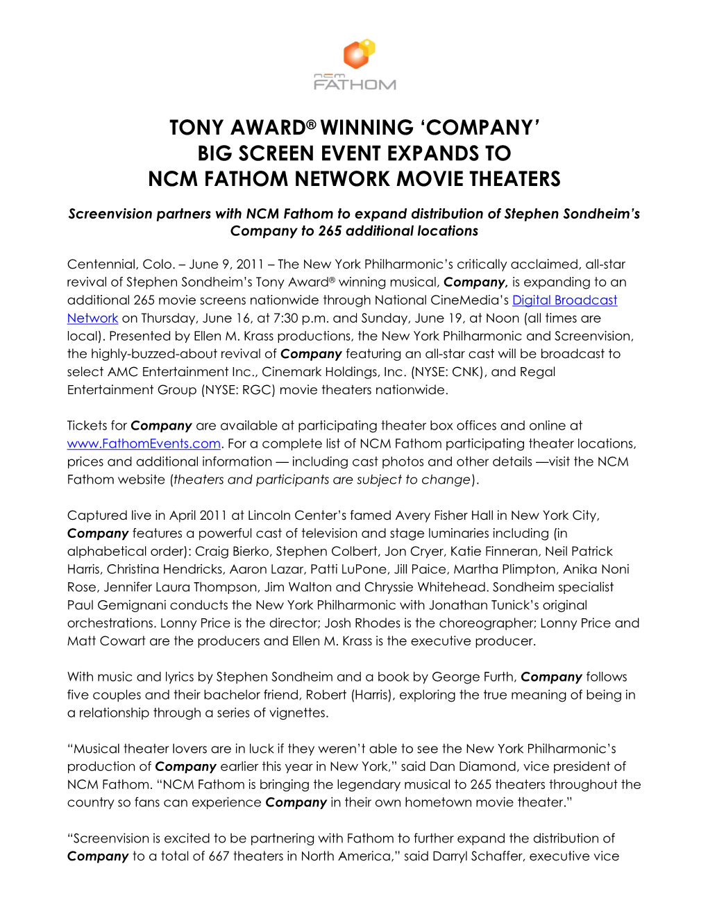 Tony Award® Winning 'Company' Big Screen Event