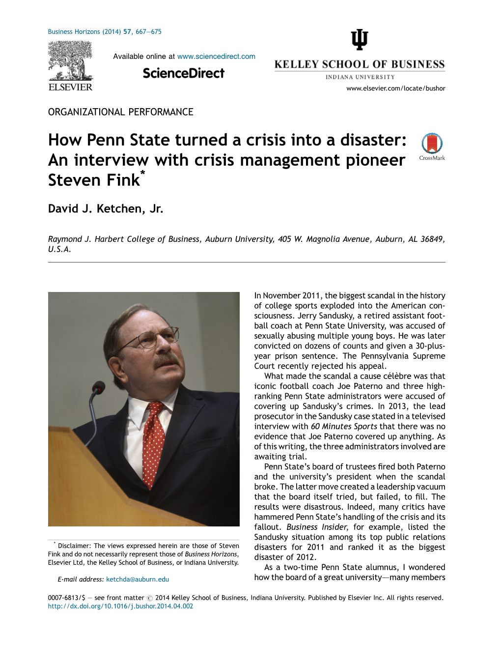 An Interview with Crisis Management Pioneer Steven Fink