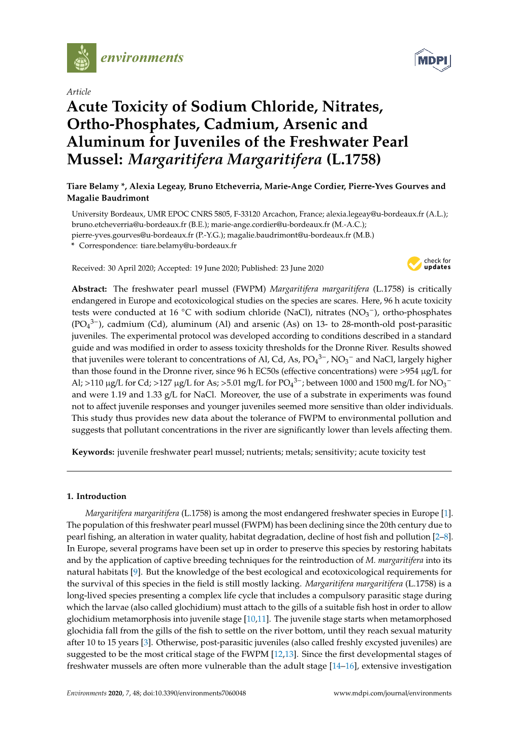 Acute Toxicity of Sodium Chloride, Nitrates, Ortho-Phosphates