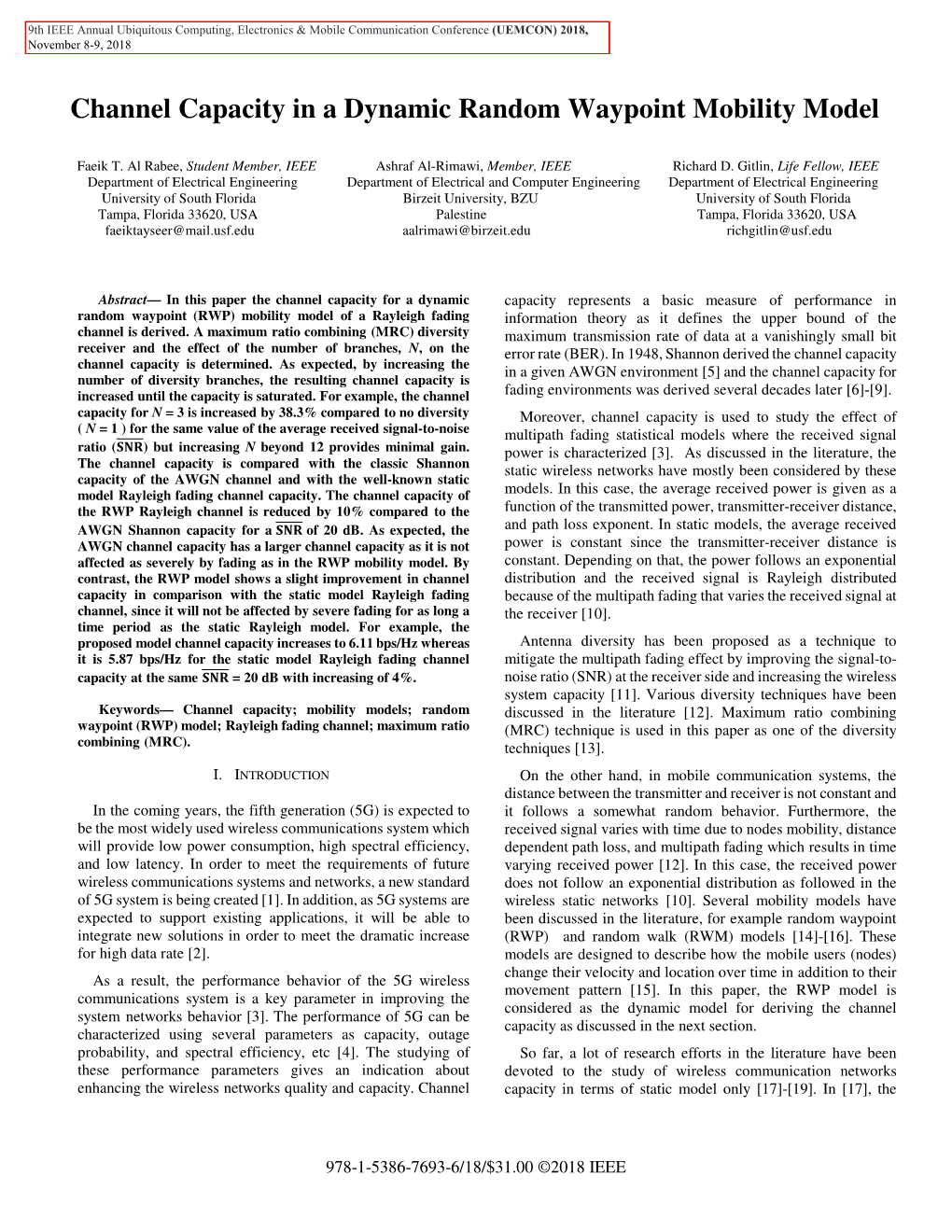 Channel Capacity in a Dynamic Random Waypoint Mobility Model.Pdf