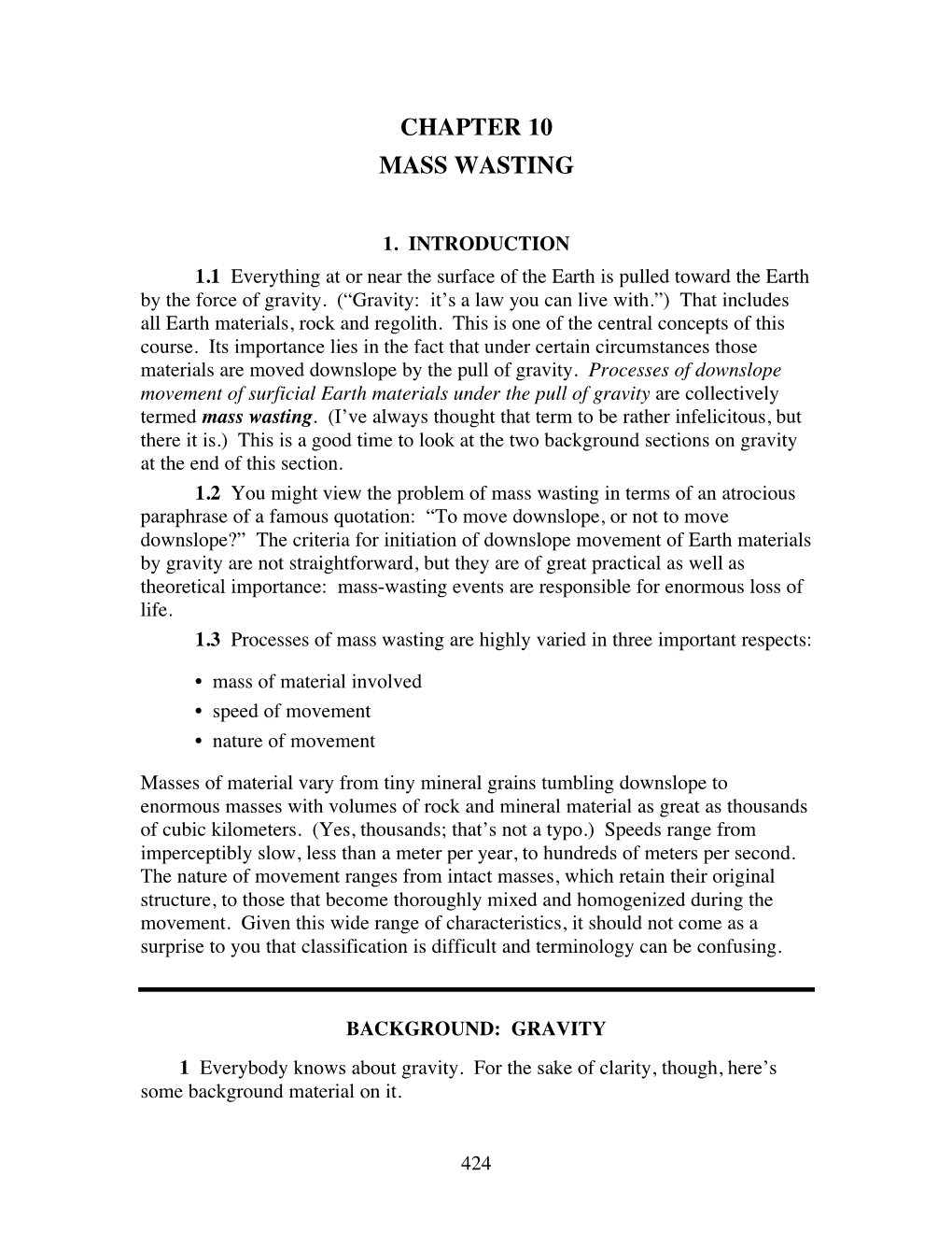 Chapter 10 Mass Wasting