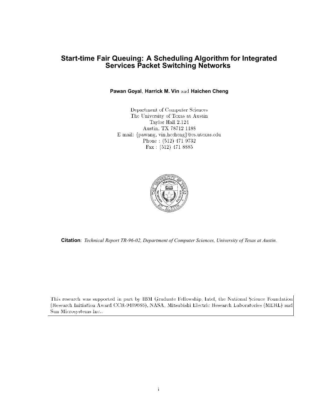 Start-Time Fair Queuing: a Scheduling Algorithm for Integrated