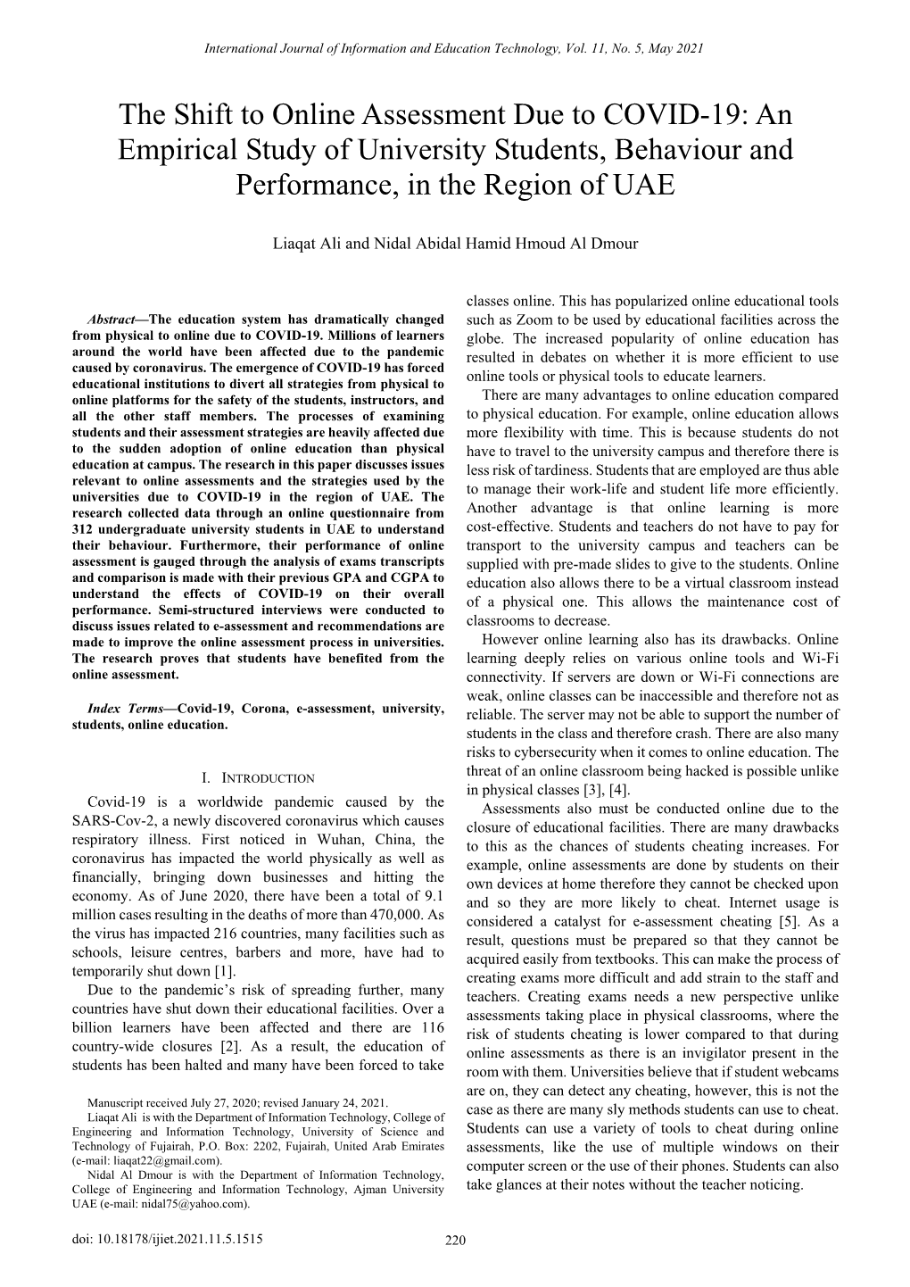 The Shift to Online Assessment Due to COVID-19: an Empirical Study of University Students, Behaviour and Performance, in the Region of UAE