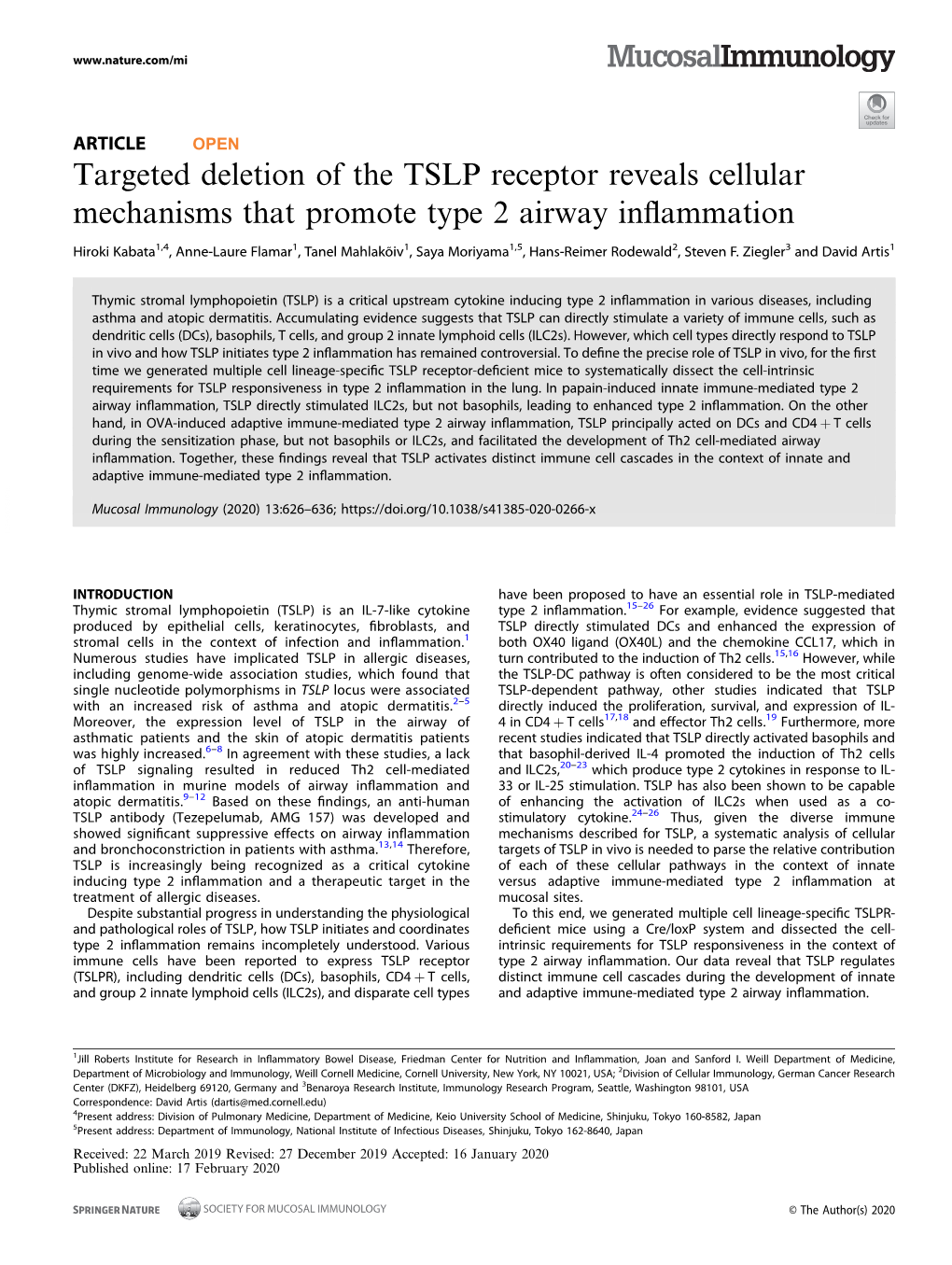 Targeted Deletion of the TSLP Receptor Reveals Cellular Mechanisms That Promote Type 2 Airway Inﬂammation