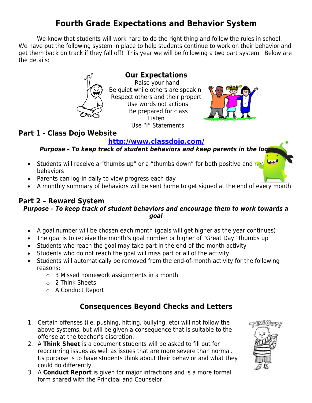 Fourth Grade Expectations and Behavior System