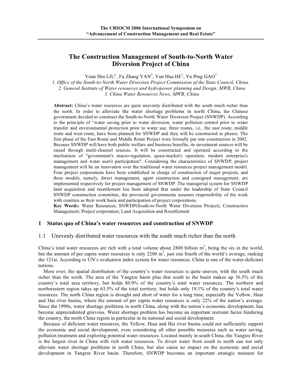 The Construction Management of South-To-North Water Diversion Project of China