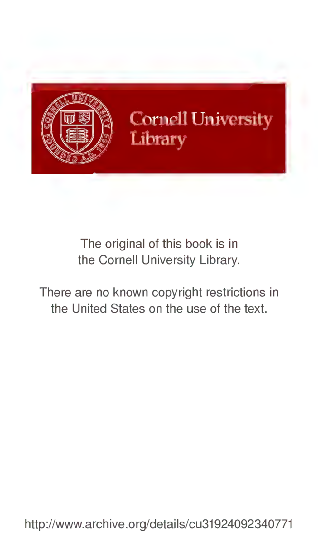 The Original of This Book Is in the Cornell University Library. There