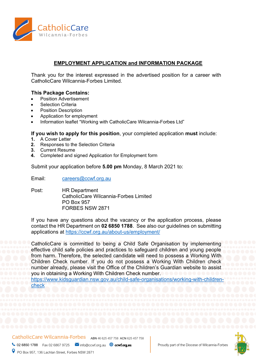 Employment Information Pack Letter