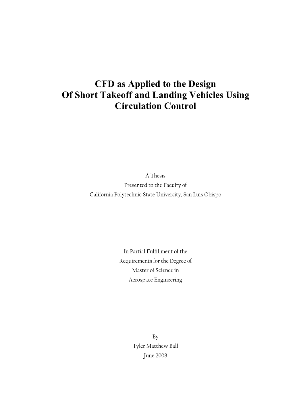 CFD As Applied to the Design of Short Takeoff and Landing Vehicles Using Circulation Control