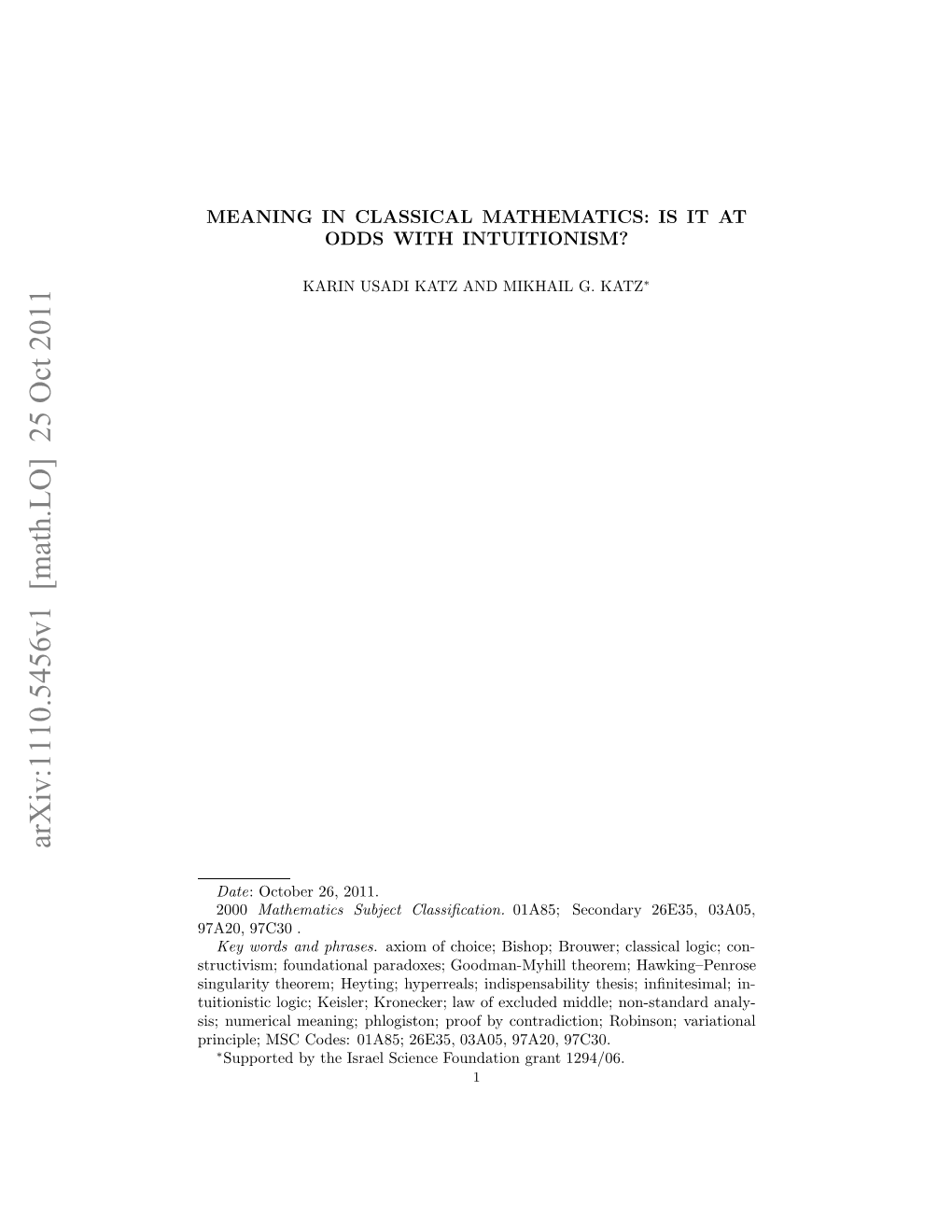 Meaning in Classical Mathematics: Is It at Odds with Intuitionism?