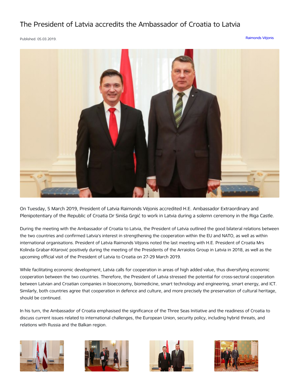The President of Latvia Accredits the Ambassador of Croatia to Latvia