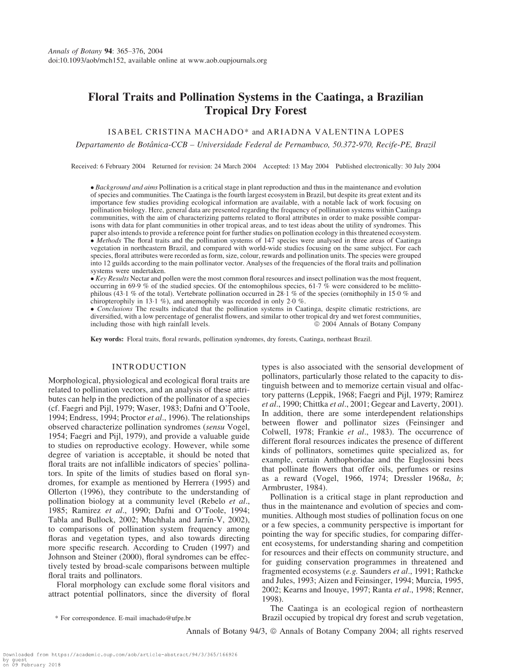 Floral Traits and Pollination Systems in the Caatinga, a Brazilian Tropical Dry Forest