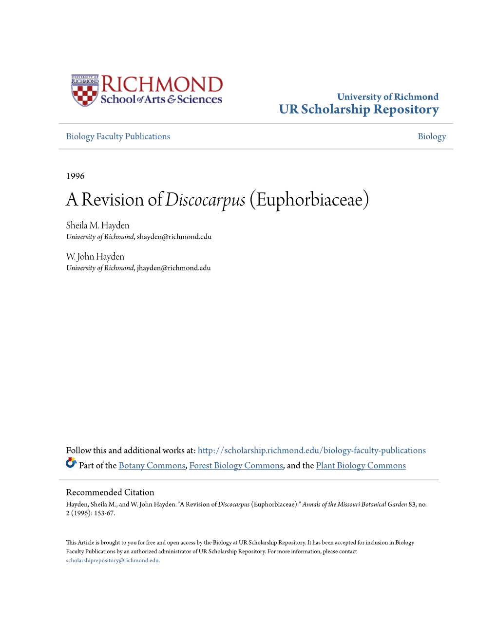 A Revision of &lt;I&gt;Discocarpus&lt;/I&gt; (Euphorbiaceae)