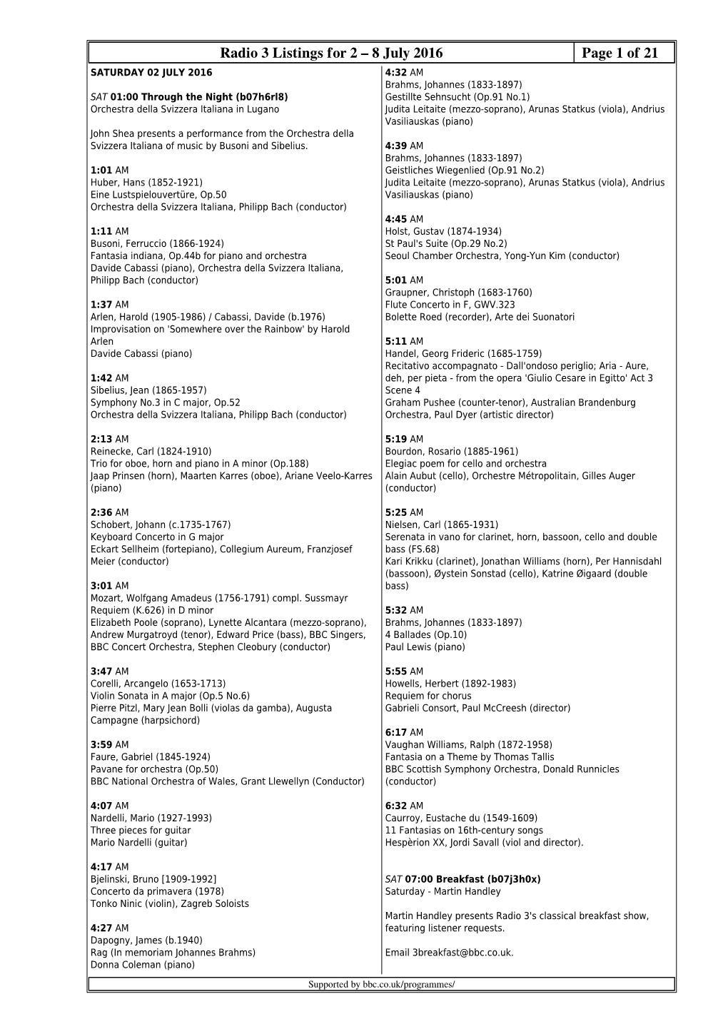 Radio 3 Listings for 2 – 8 July 2016 Page 1 of 21