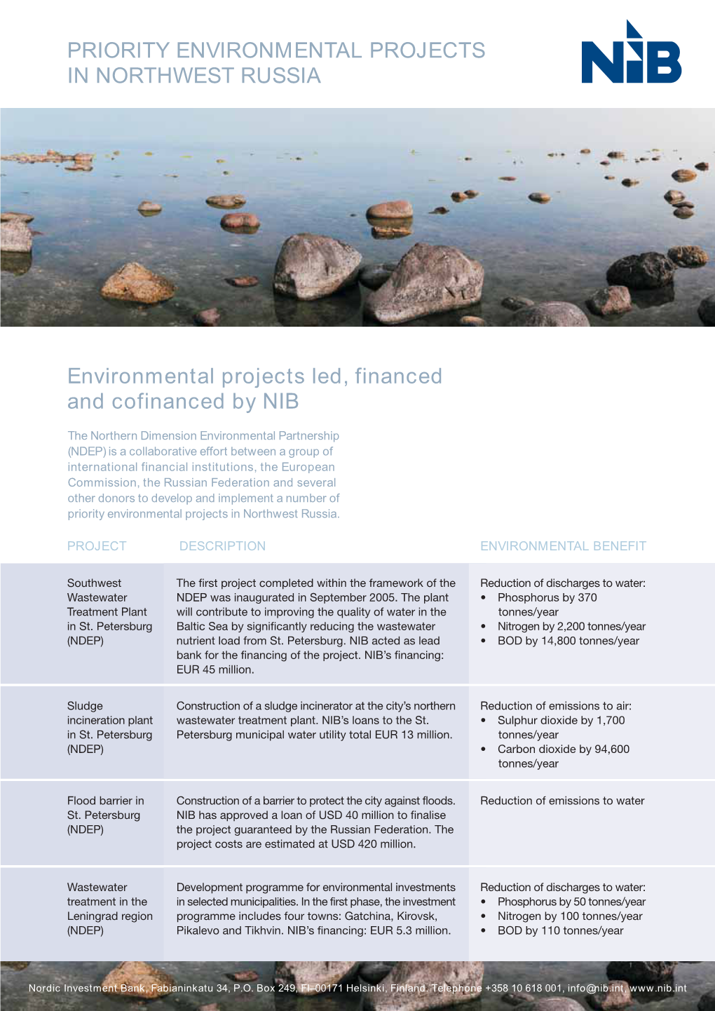 NIB Leaflet: Priority Environmental Projects in Northwest Russia