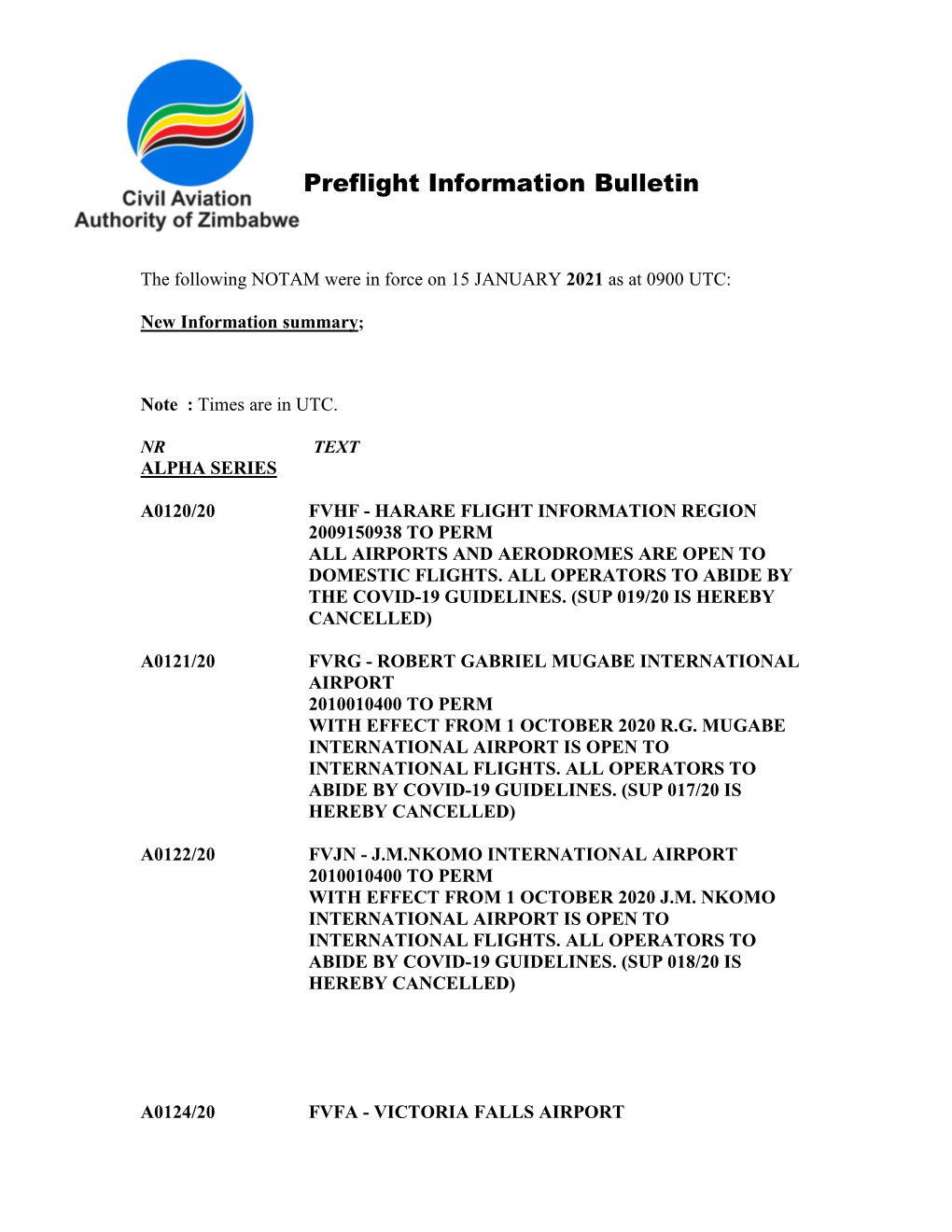 Preflight Information Bulletin