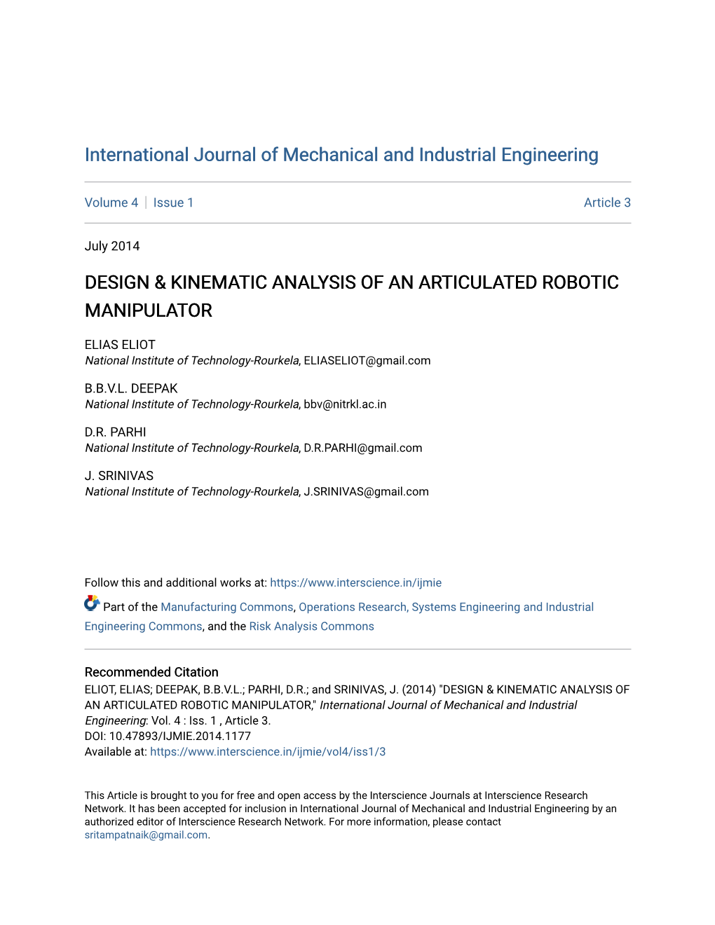Design & Kinematic Analysis of an Articulated Robotic