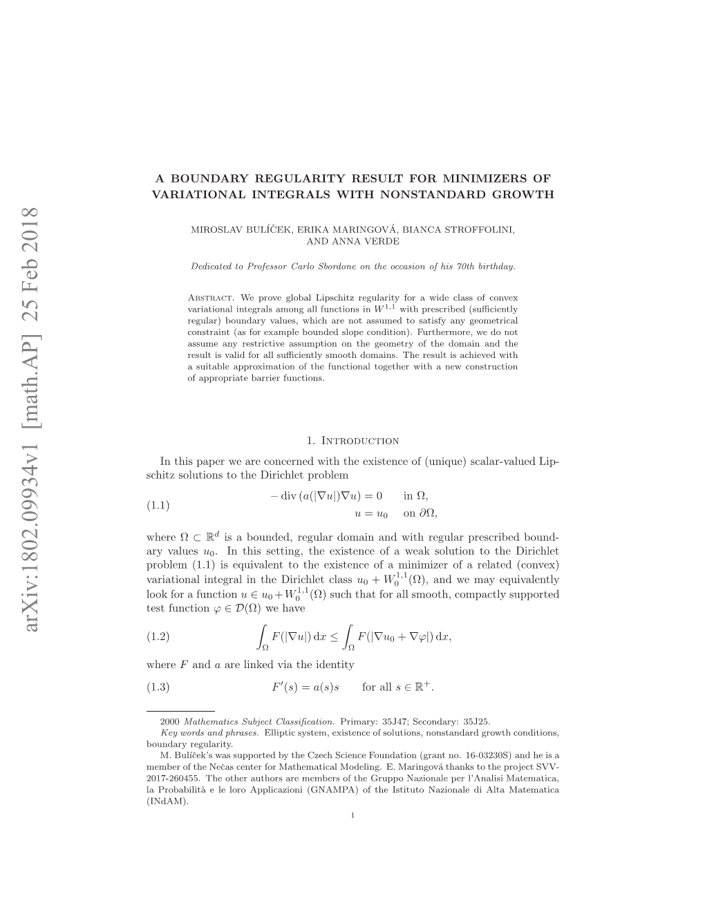 A Boundary Regularity Result for Minimizers of Variational Integrals