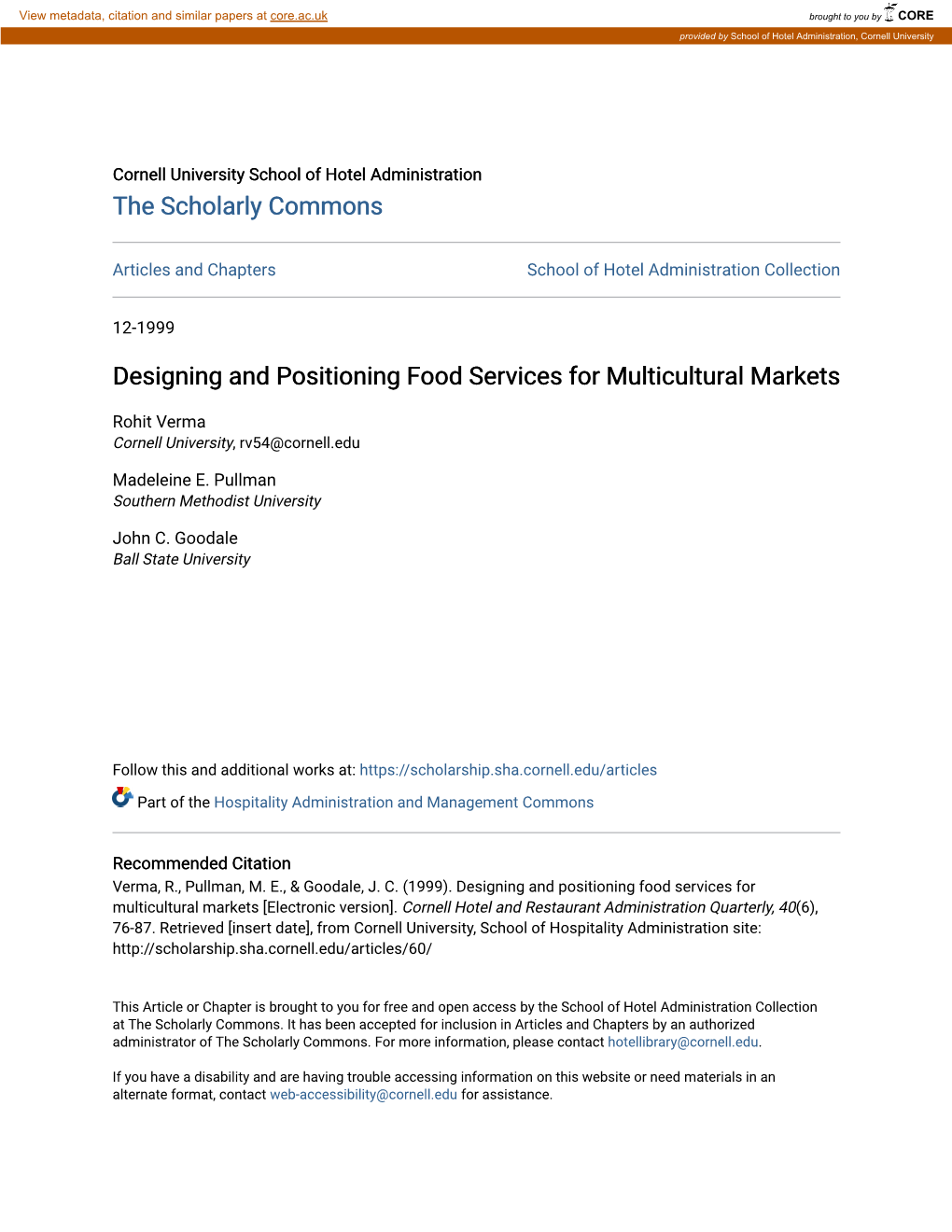 Designing and Positioning Food Services for Multicultural Markets