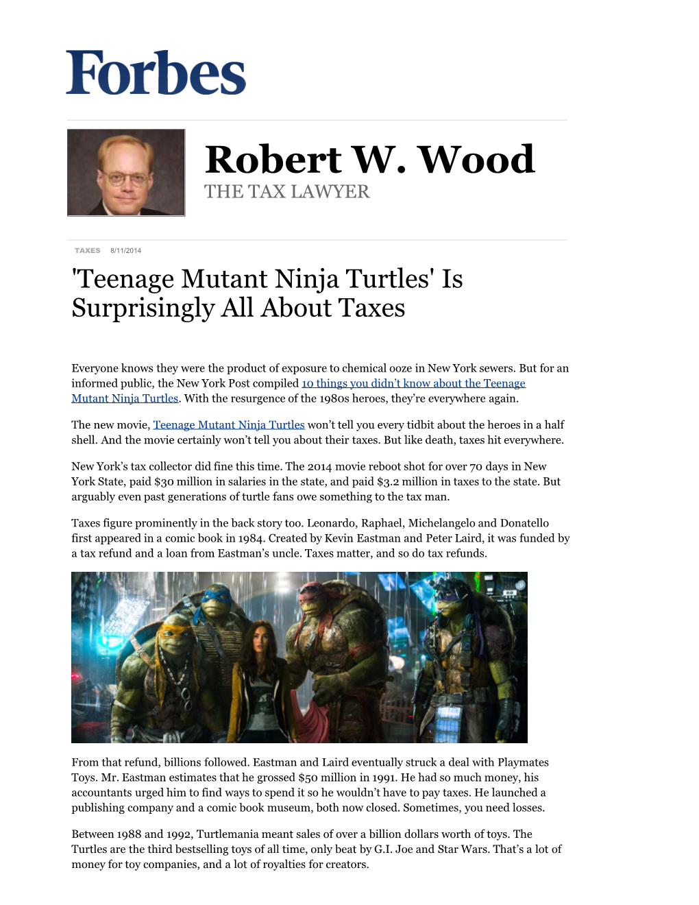 'Teenage Mutant Ninja Turtles' Is Surprisingly All About Taxes