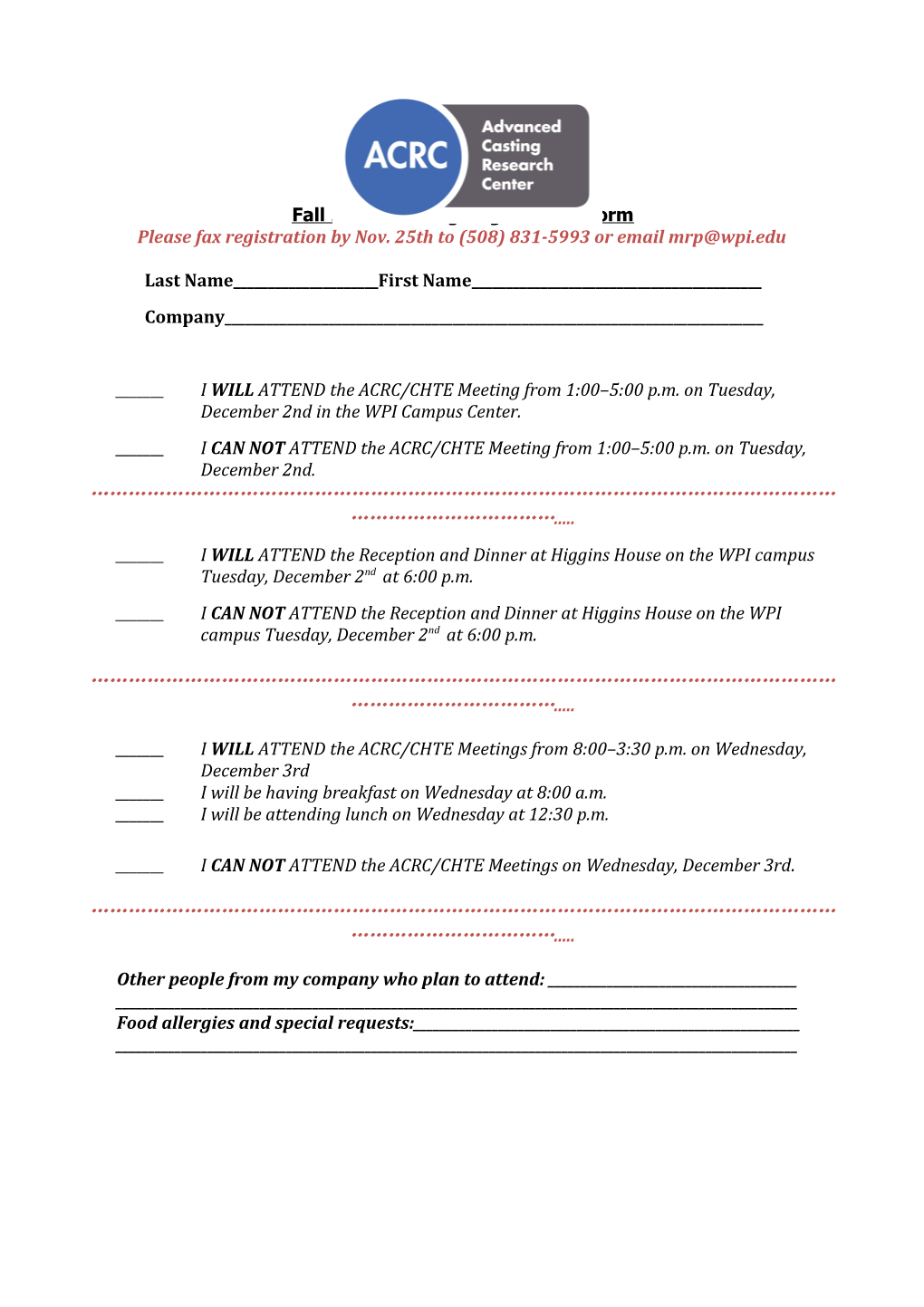 Fall 2014 Meeting Registration Form