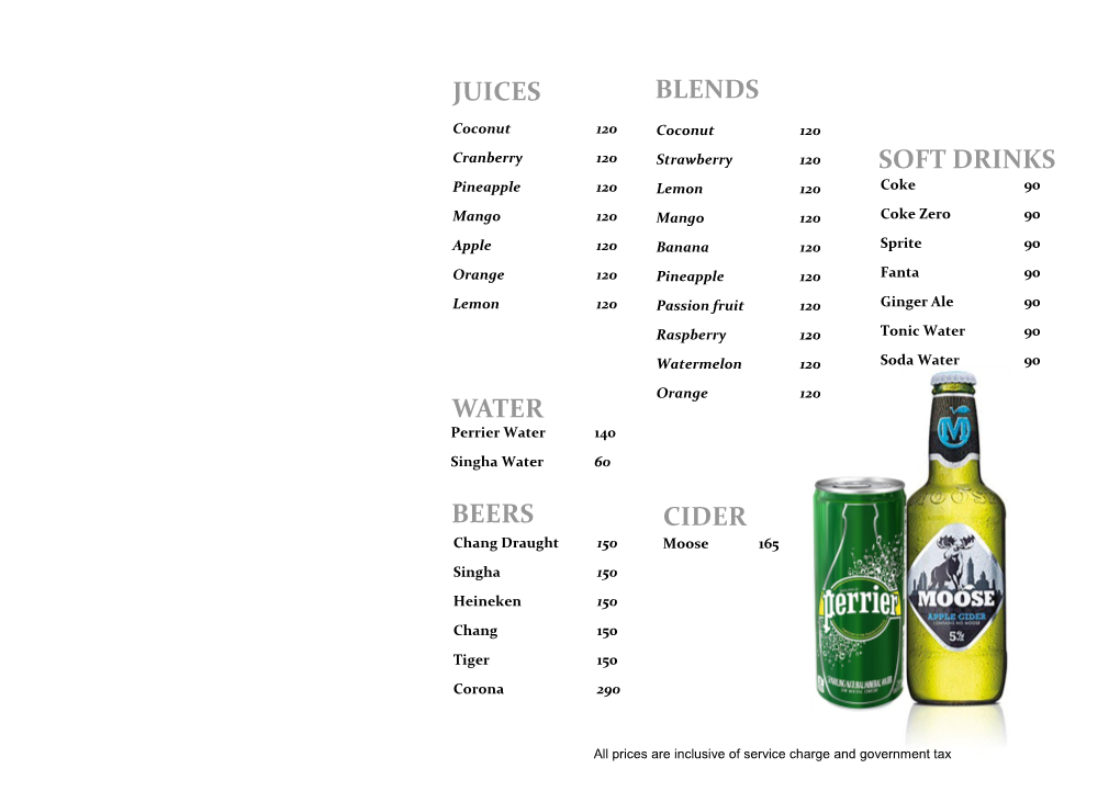 Sea Breeze Drink List