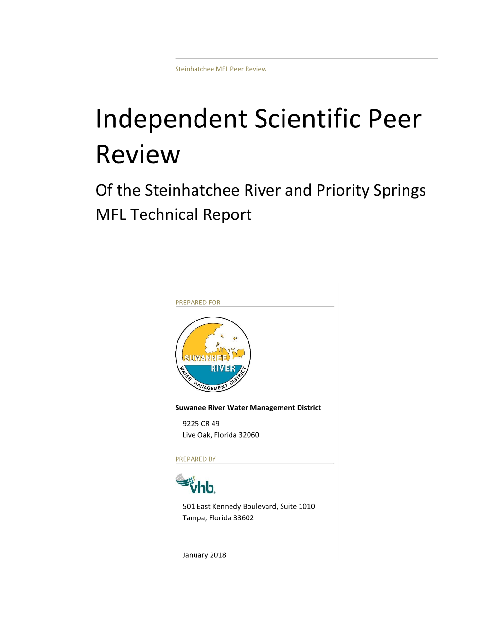 Independent Scientific Peer Review of the Steinhatchee River and Priority Springs MFL Technical Report