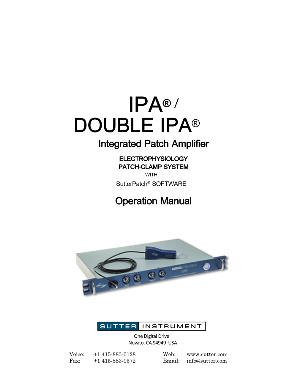 Double IPA® and Sutterpatch® Are Trademarks of Sutter Instrument Company