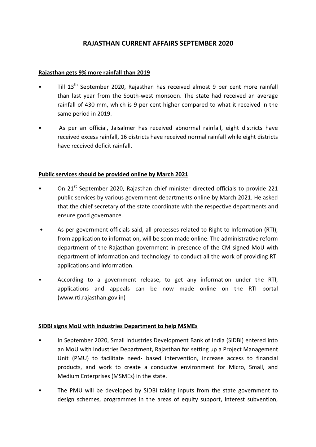 Rajasthan Current Affairs September 2020