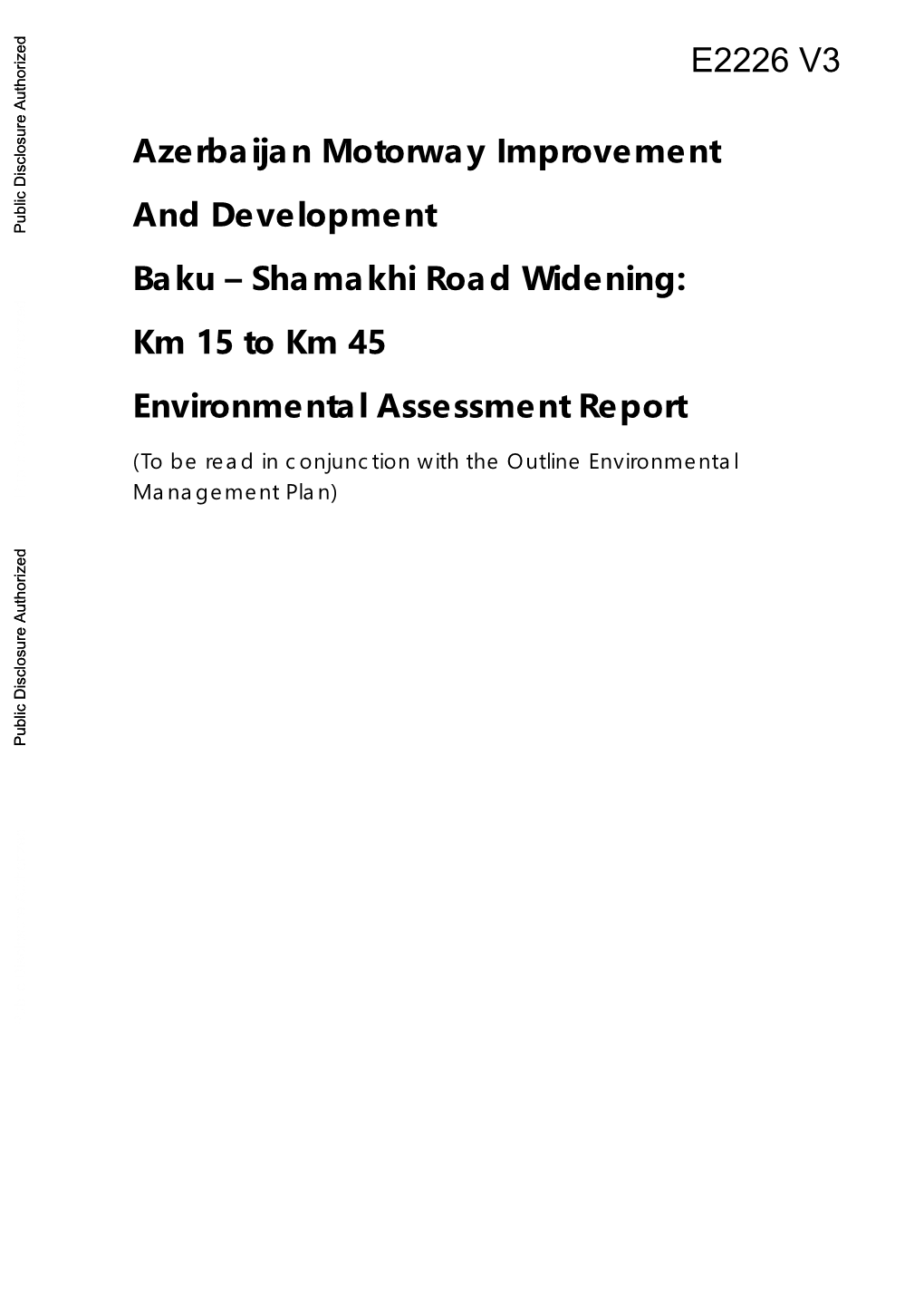 Km 15 to Km 45 Environmental Assessment Report