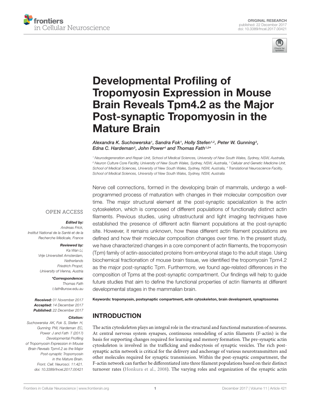 Developmental Profiling of Tropomyosin