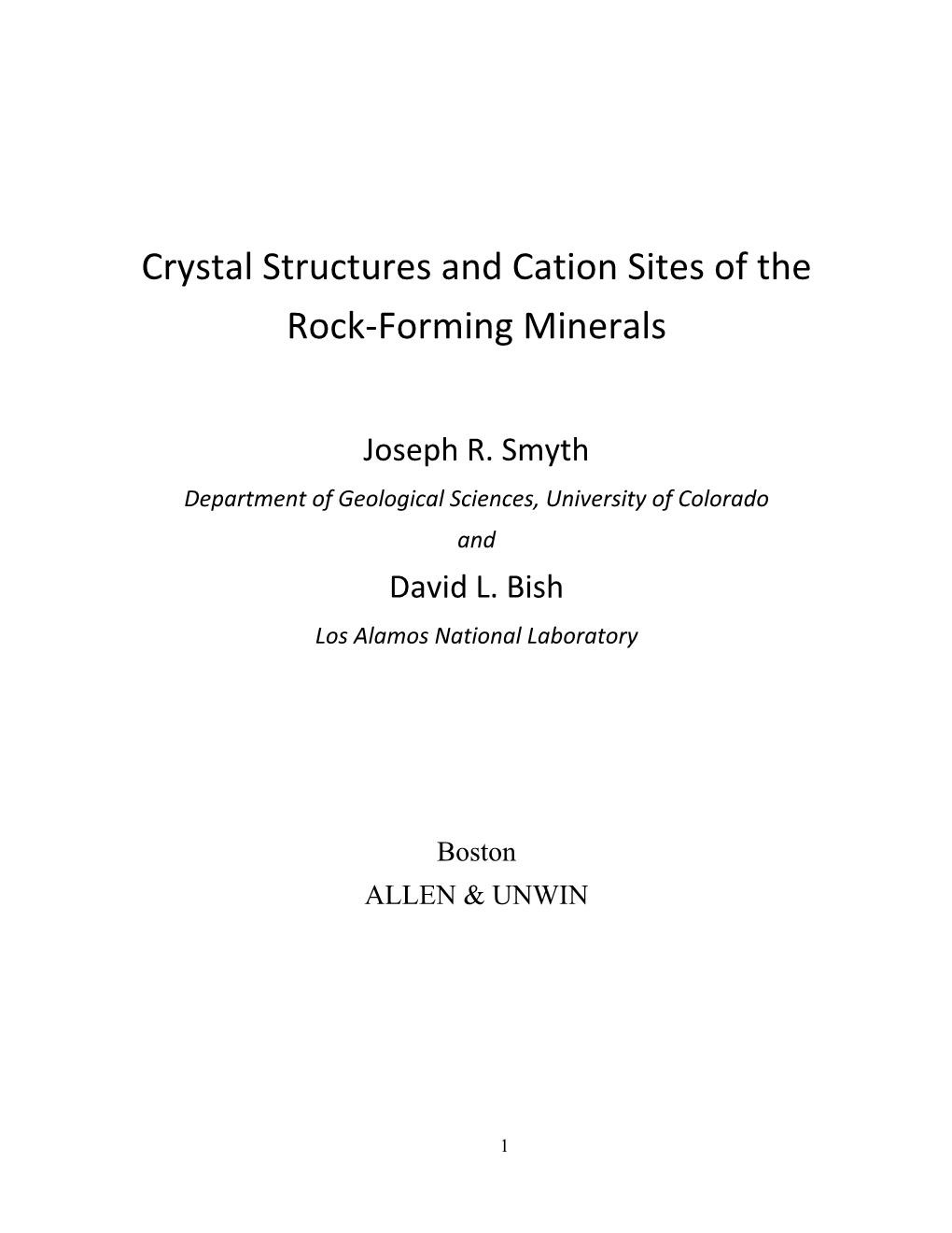 Crystal Structures and Cation Sites of the Rock-Forming Minerals