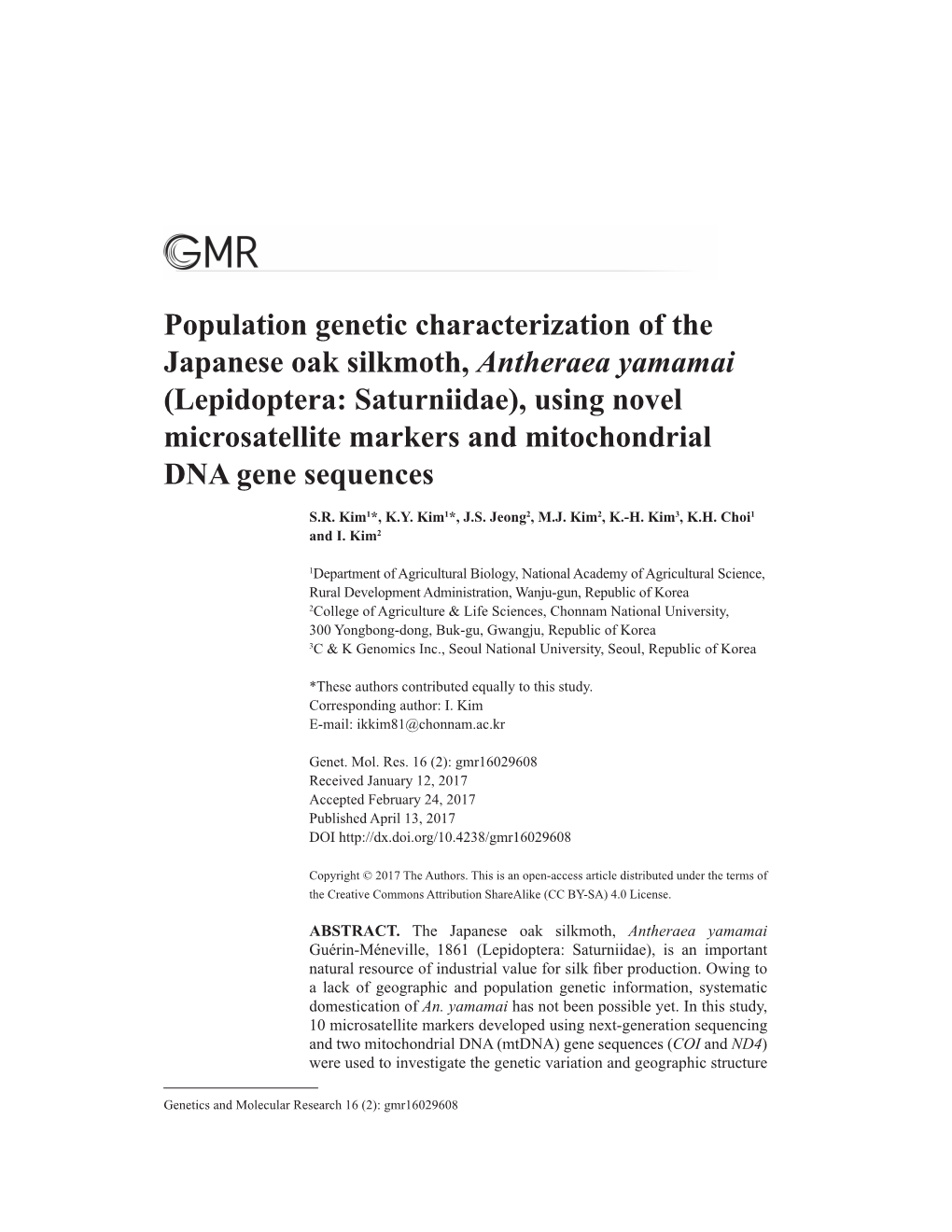 Lepidoptera: Saturniidae), Using Novel Microsatellite Markers and Mitochondrial DNA Gene Sequences