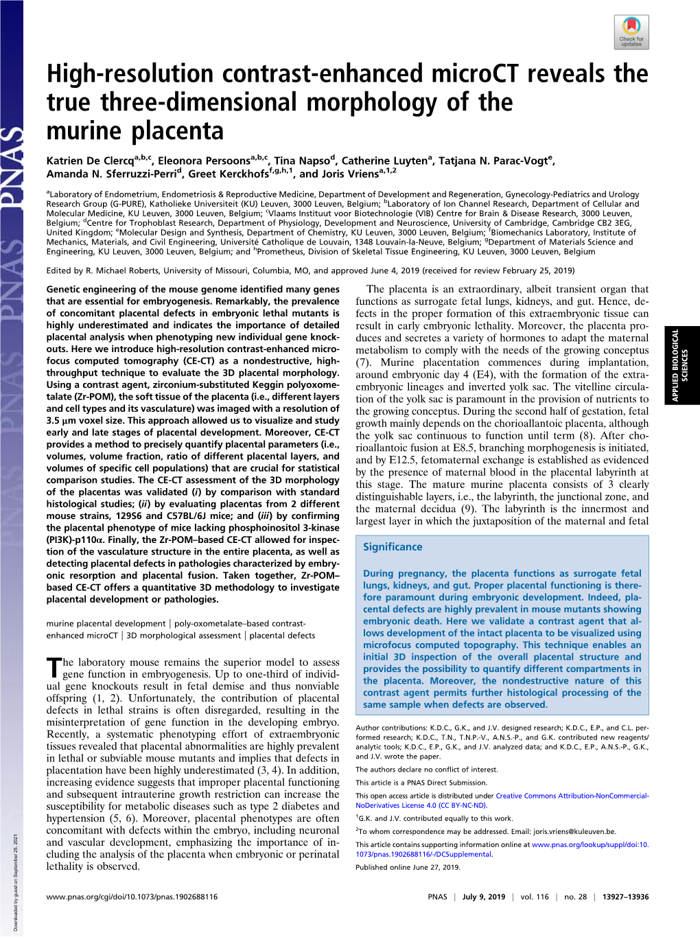 High-Resolution Contrast-Enhanced Microct Reveals the True Three-Dimensional Morphology of the Murine Placenta