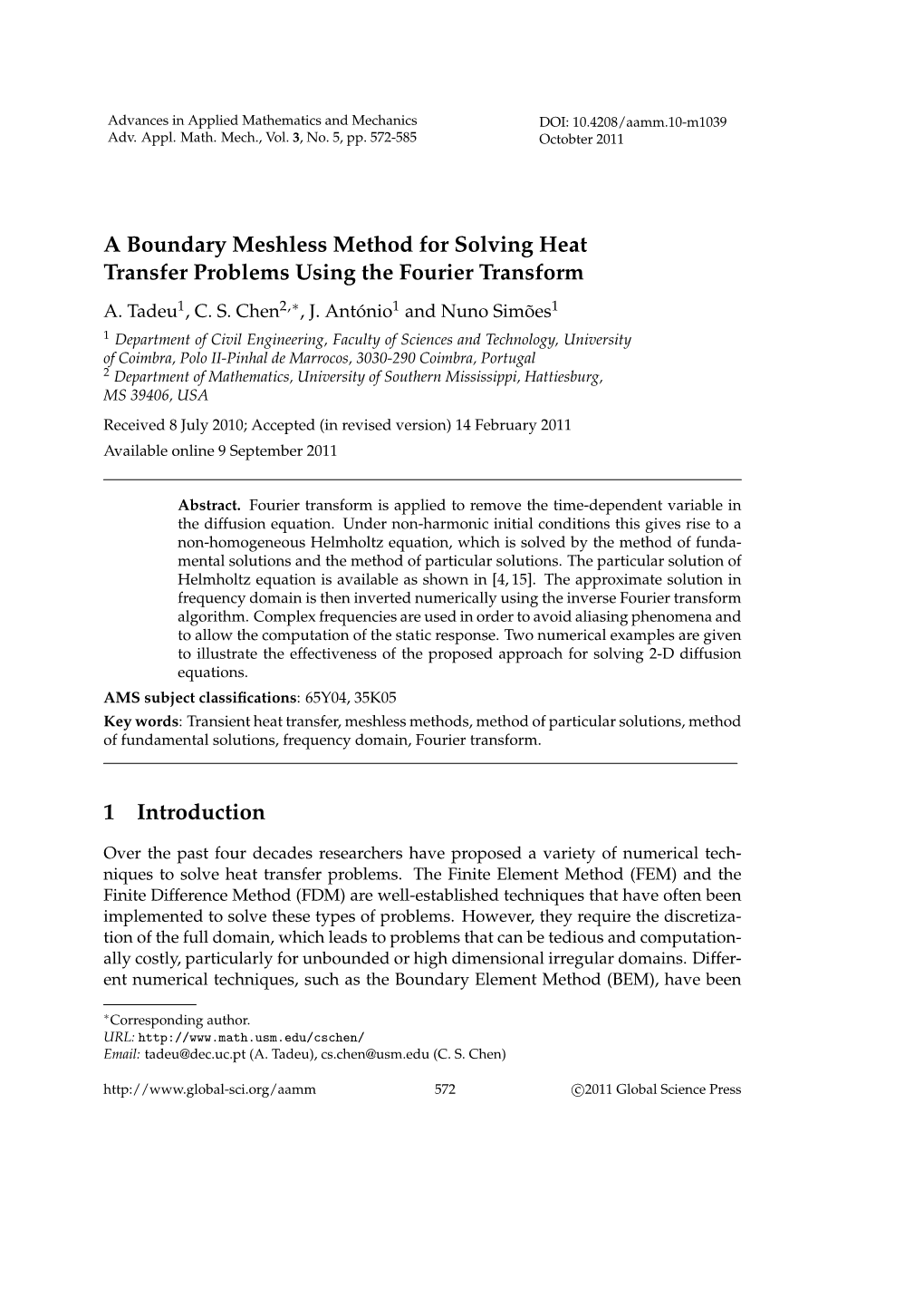 A Boundary Meshless Method for Solving Heat Transfer Problems Using the Fourier Transform ∗ A