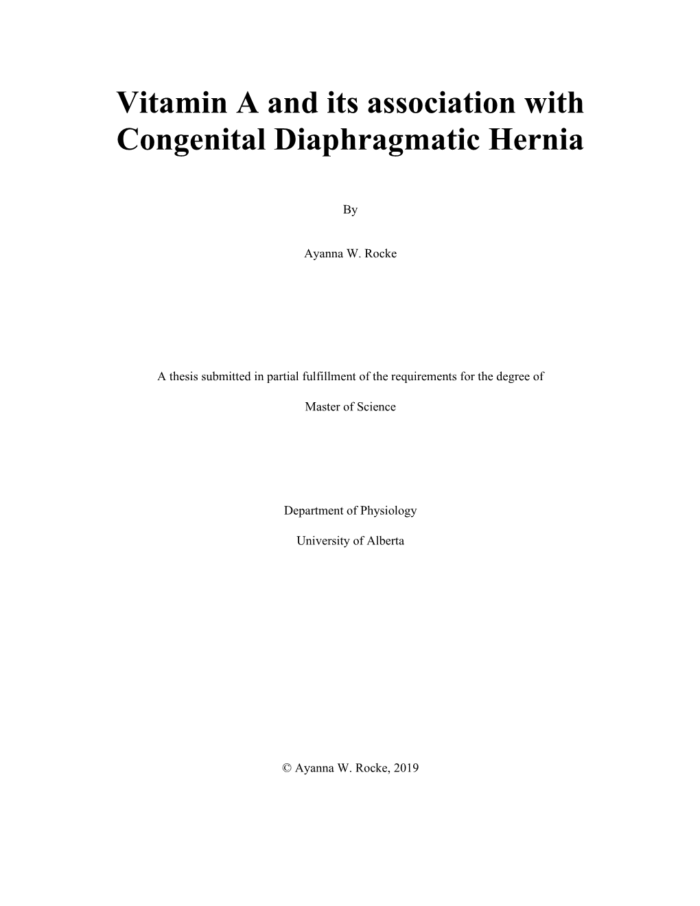 Vitamin a and Its Association with Congenital Diaphragmatic Hernia