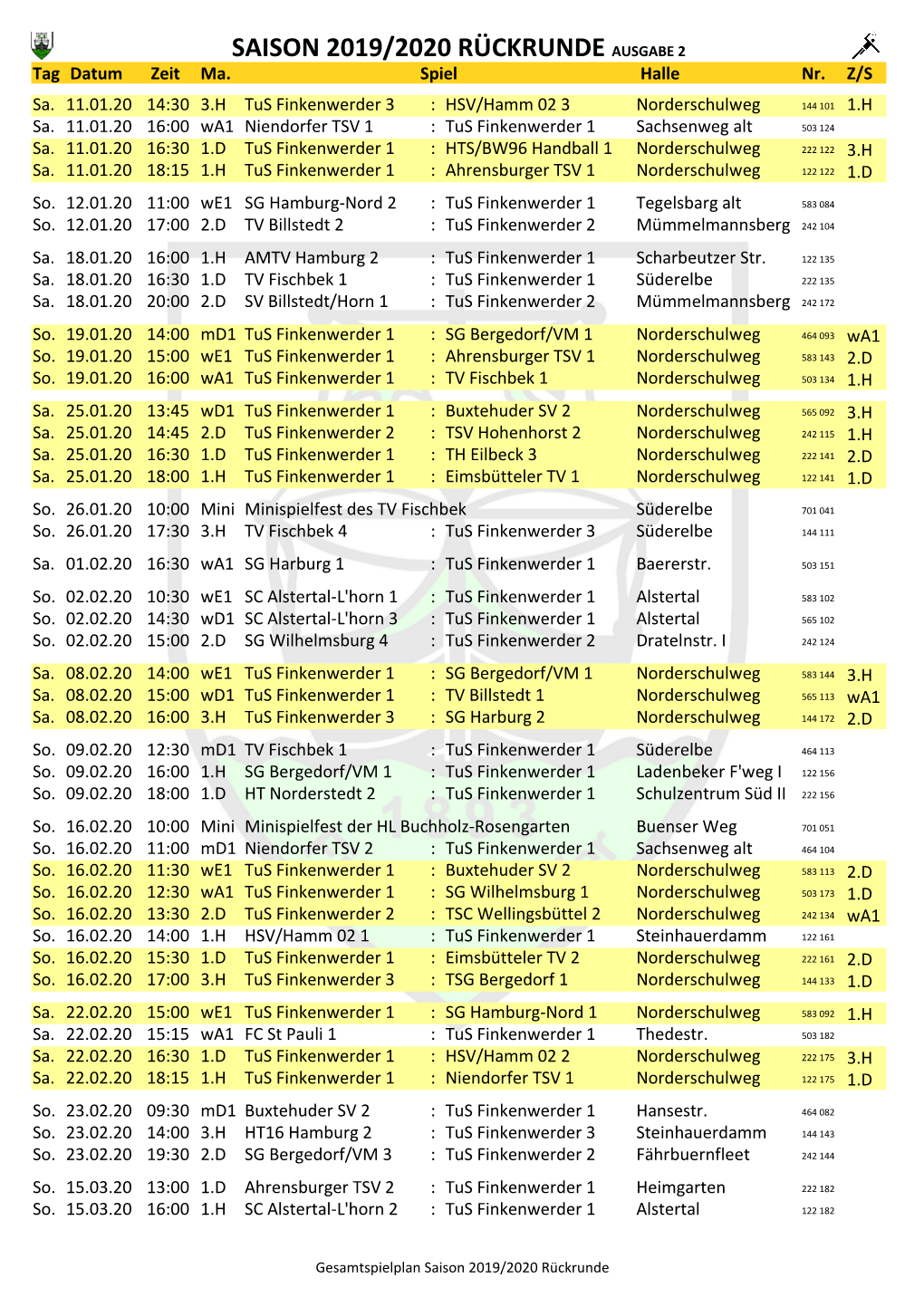 SAISON 2019/2020 RÜCKRUNDE AUSGABE 2 Tag Datum Zeit Ma