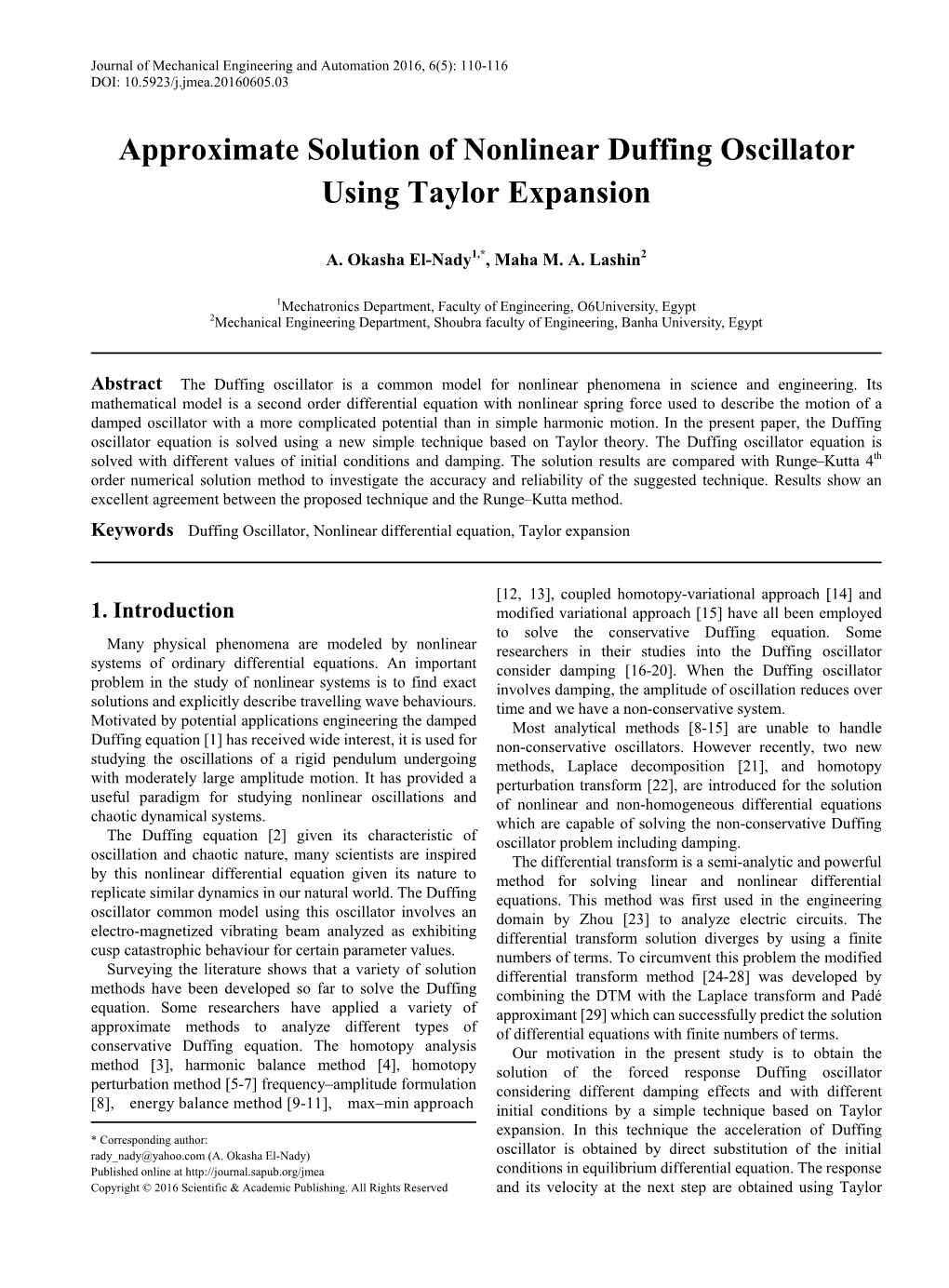 Duffing Oscillator, Nonlinear Differential Equation, Taylor Expansion
