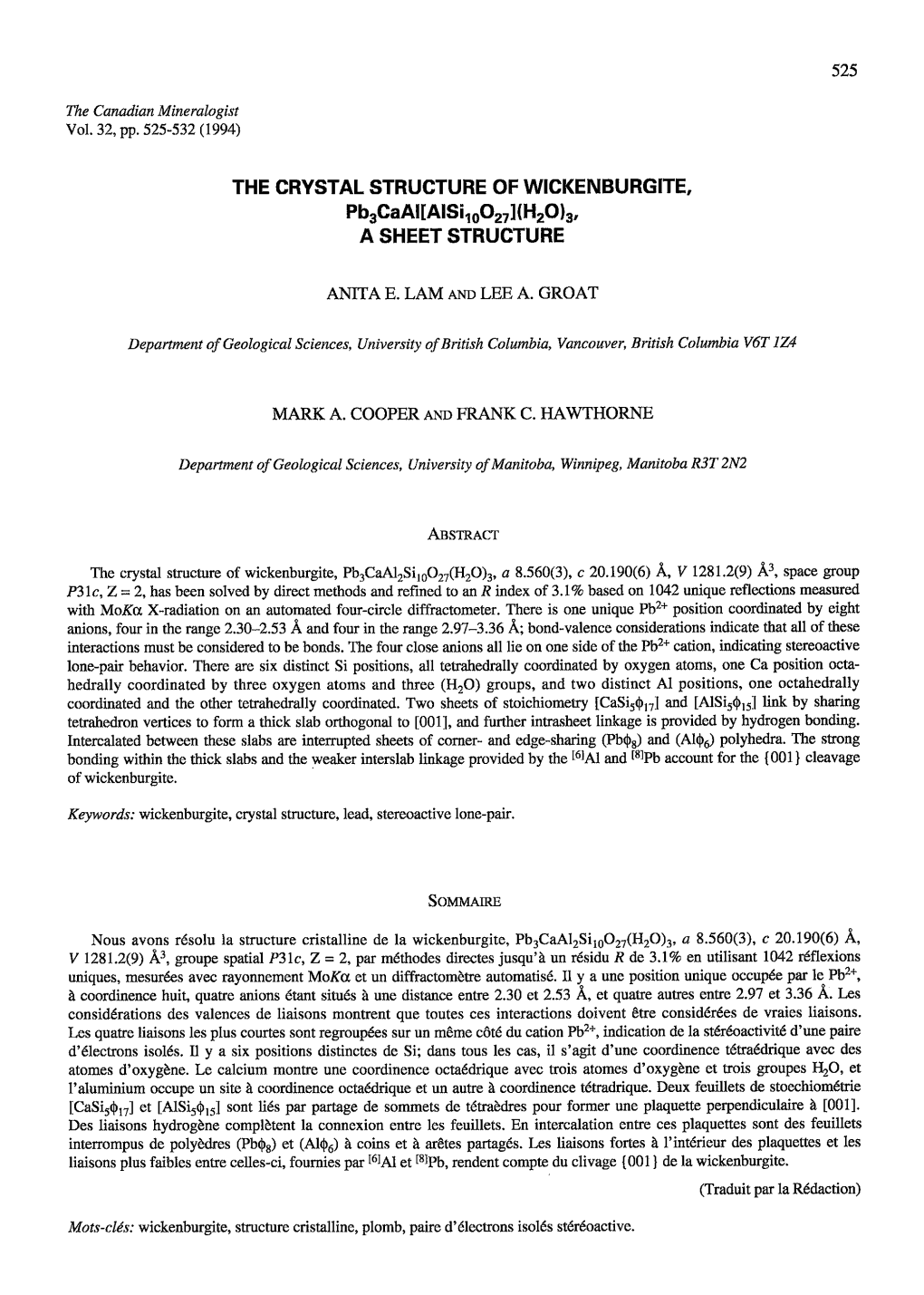 The Crystal Structure of Wickenburgite