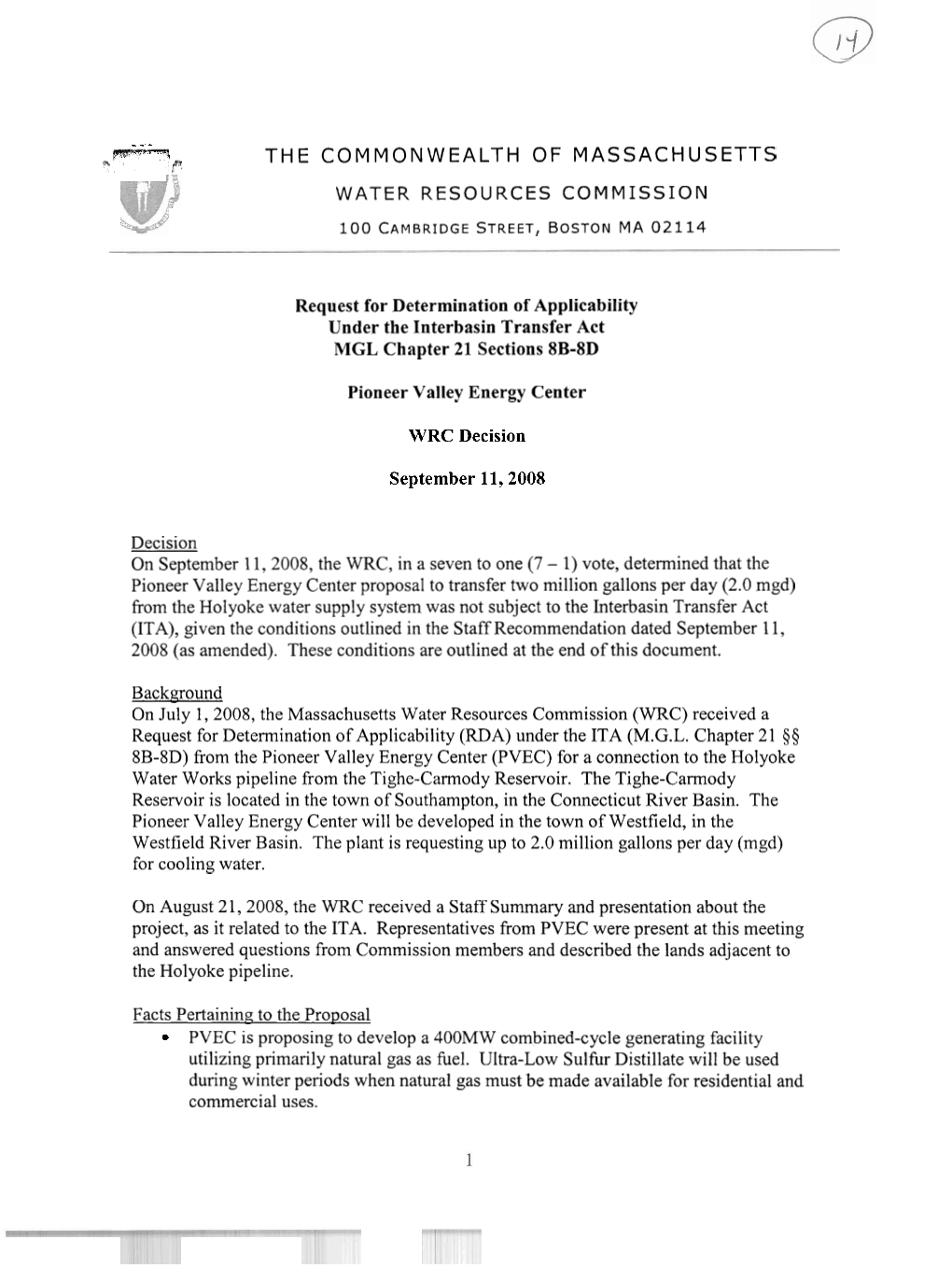 - Fw=---? a P the COMMONWEALTH of MASSACHUSETTS WATER RESOURCES COMMISSION