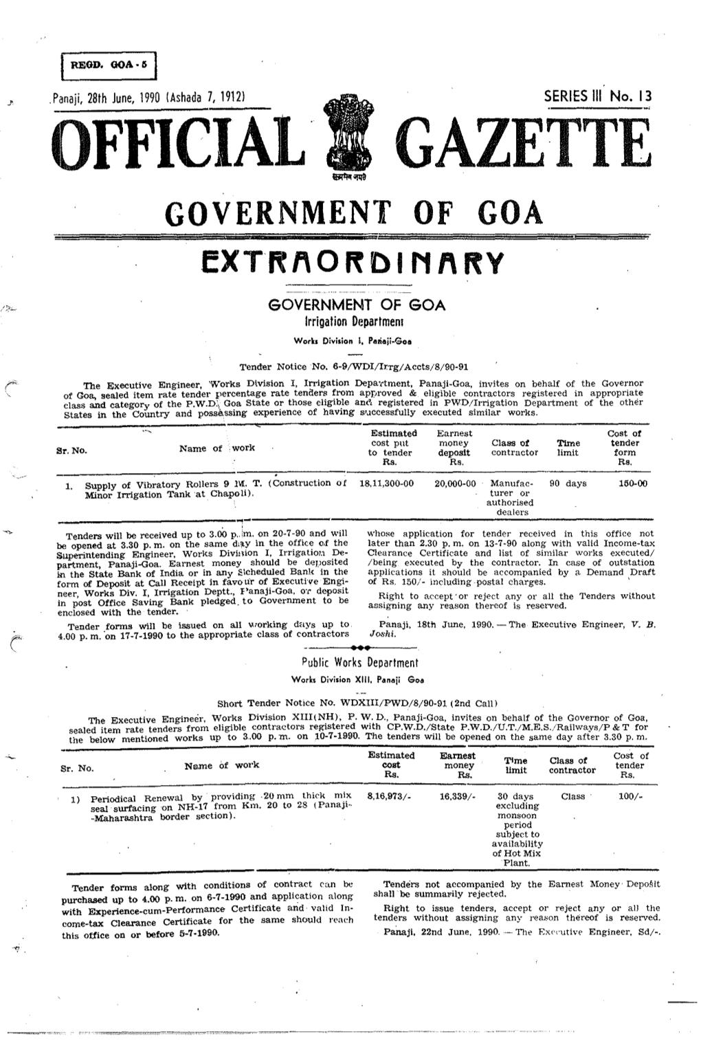 OFFICIAL GAZETTE GOVERNMENT of GOA Extrf\ORDI Nl\Fty