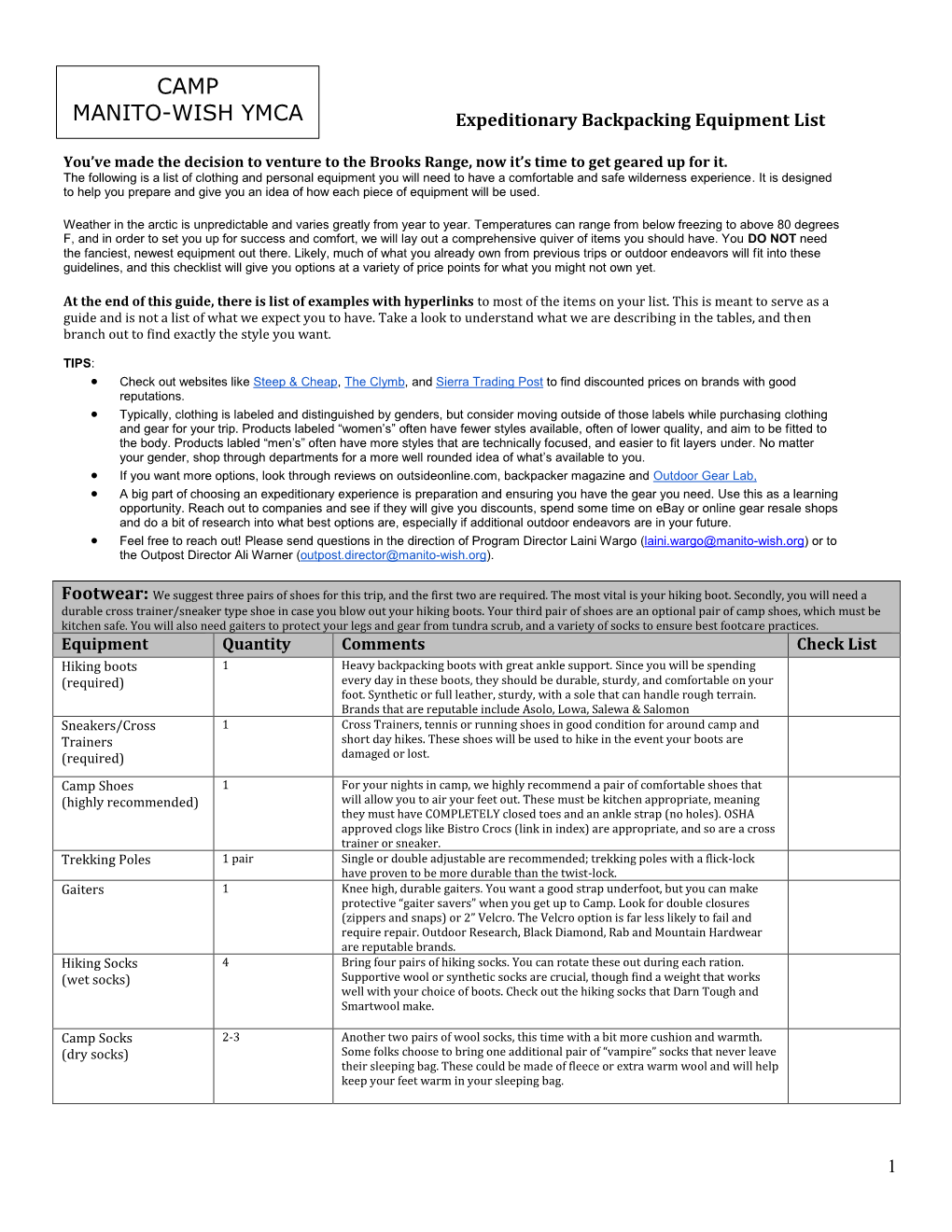 2021 Expeditionary Backpacking Equipment List