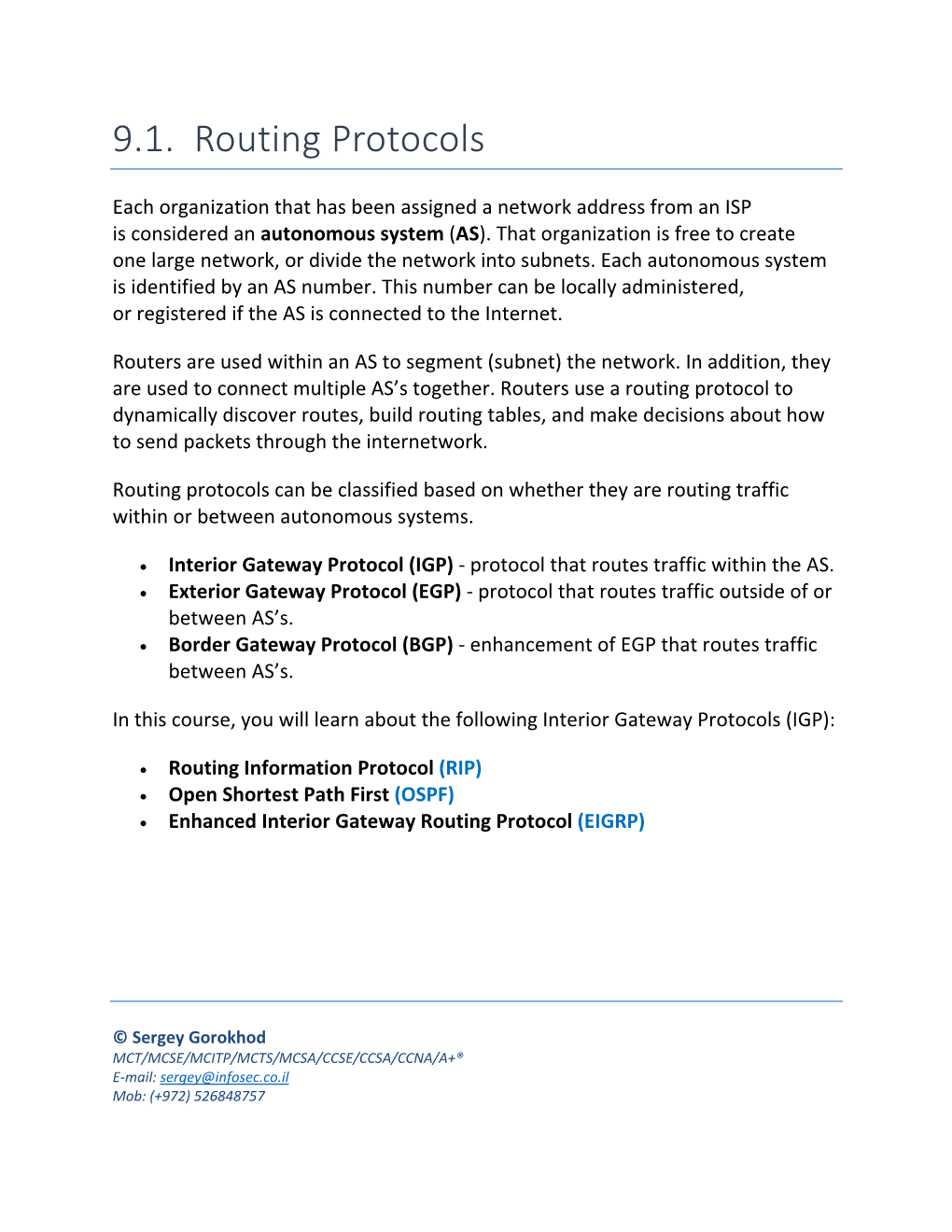 9.1. Routing Protocols