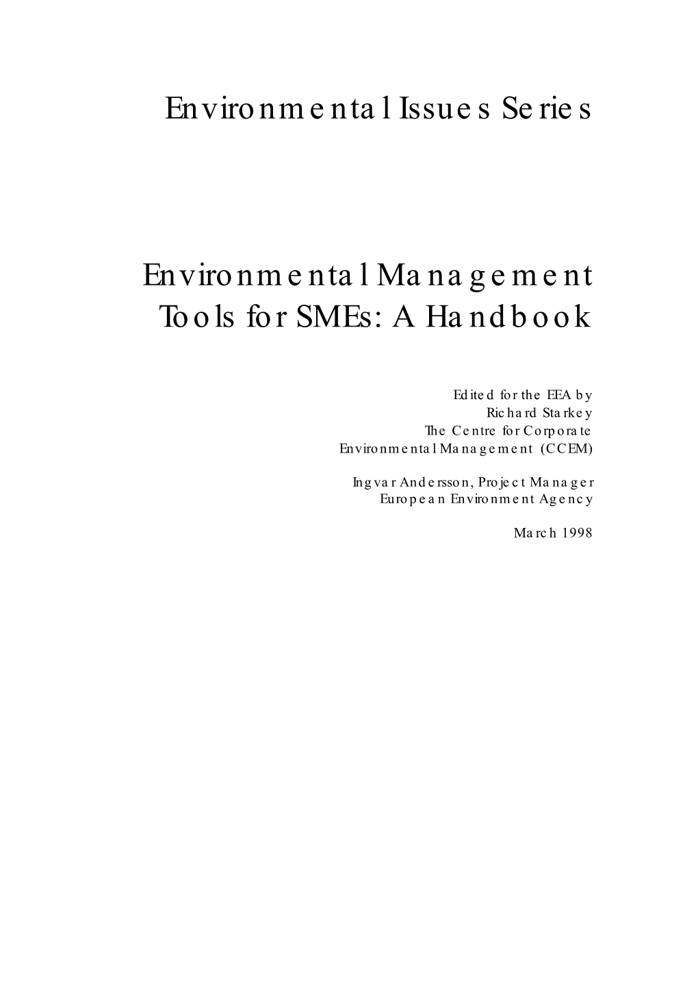 Environmental Management Tools for Smes: a Handbook