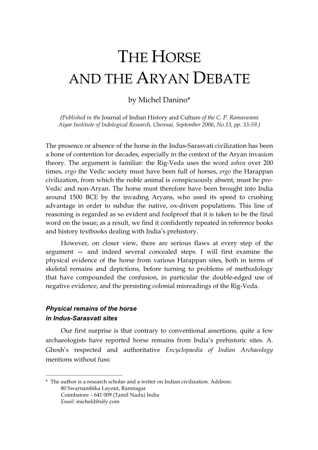 The Horse and the Aryan Debate